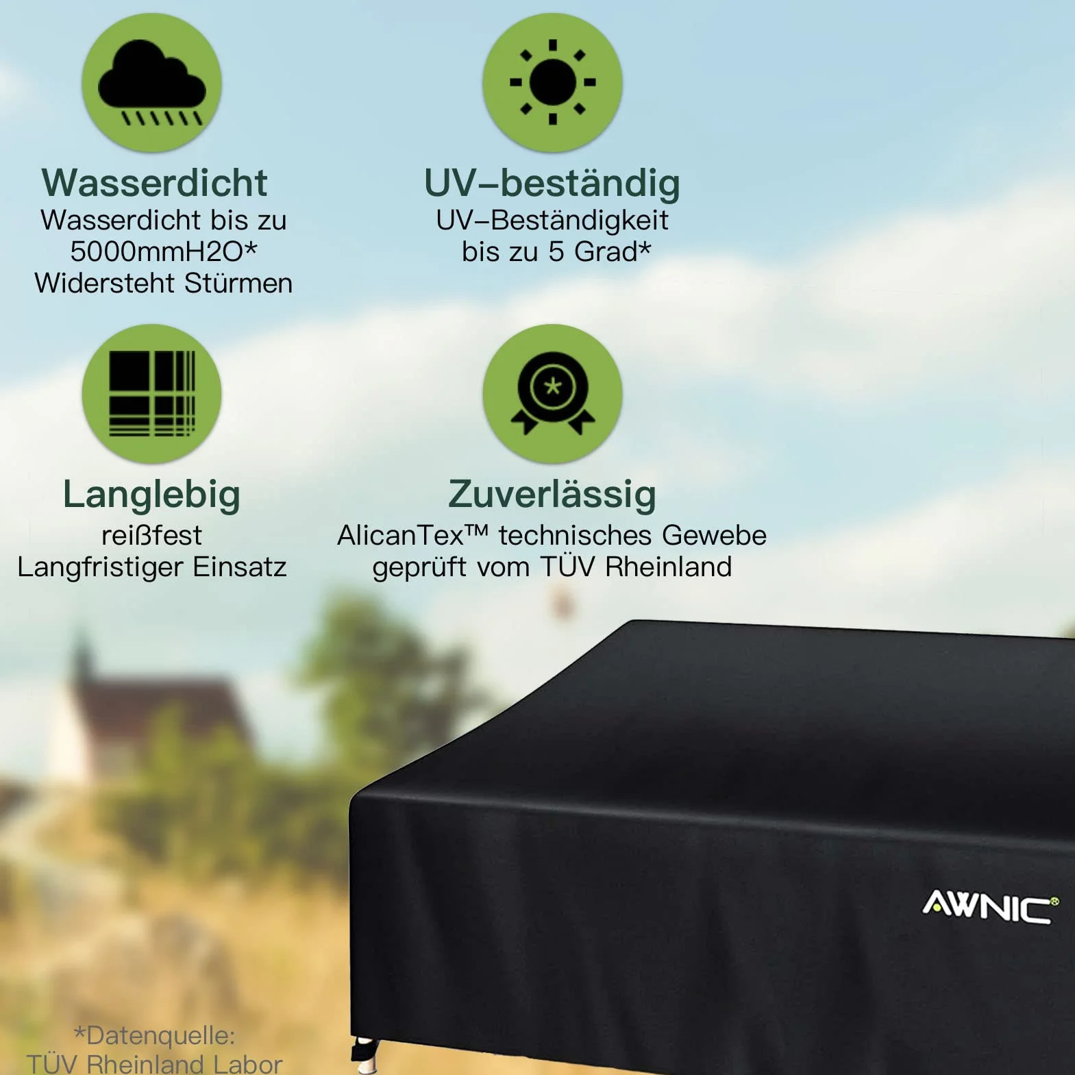 AWNIC Copridivano Componibile da Giardino, Copridivano Esterno 3 Posti, Impermeabile, Resistente ai Raggi UV, 220 x 85 x 61/71 cm
