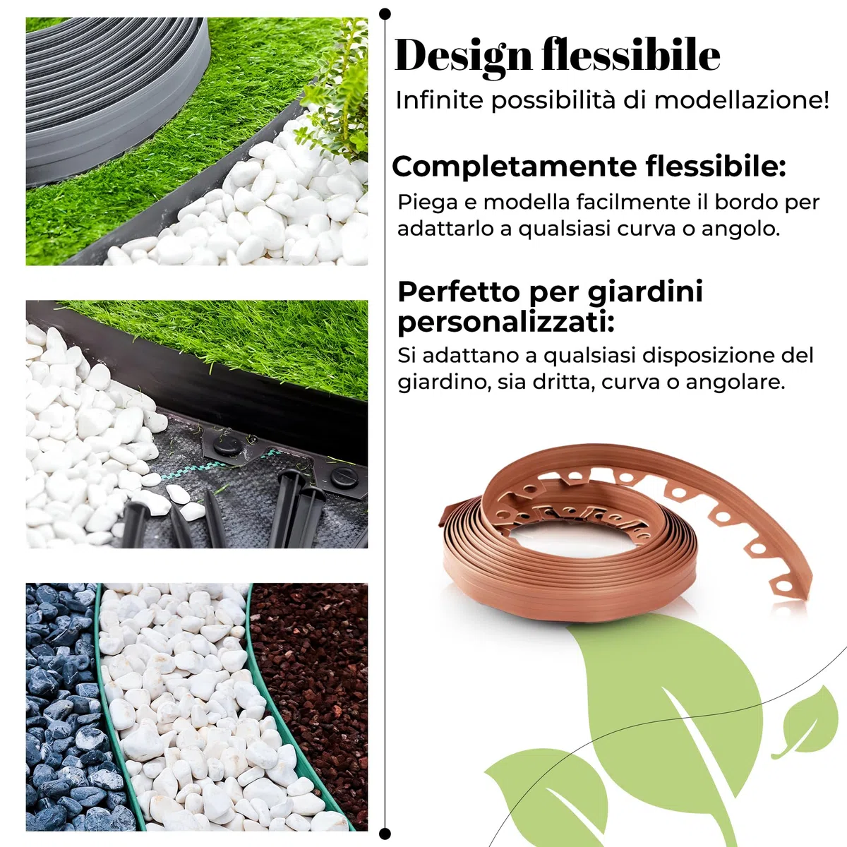 GARDENIX LineBORDER flessibile in plastica Bordo per prato in, 20 ancoraggi a terra, lunghezza 10 m, altezza 4 cm, Nero