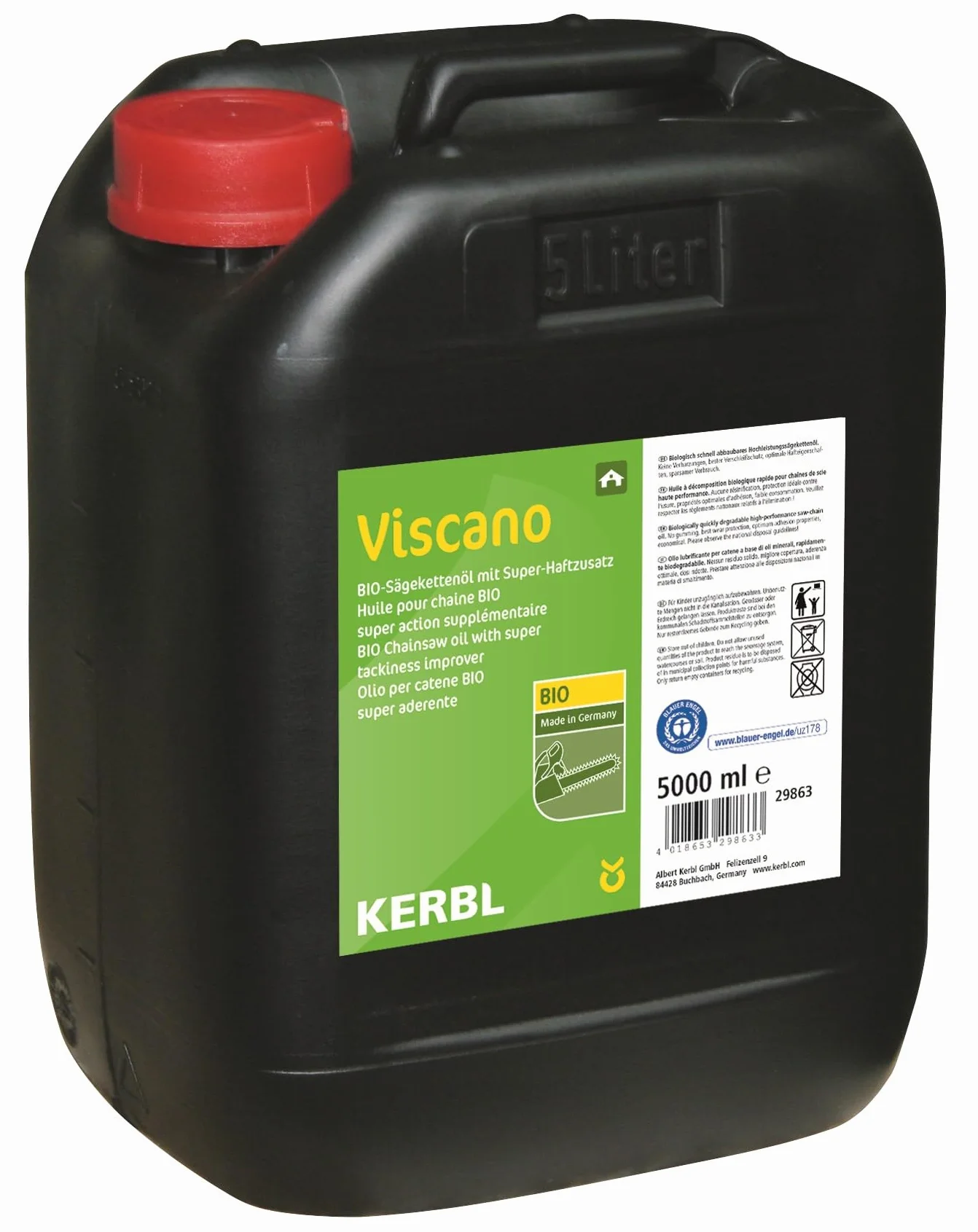 Kerbl Olio per Motosega Biologico Viscano (capacità 5 Litri, Ecologico, per lubrificazione Motosega, Olio per Motosega, biodegradabile) 29863