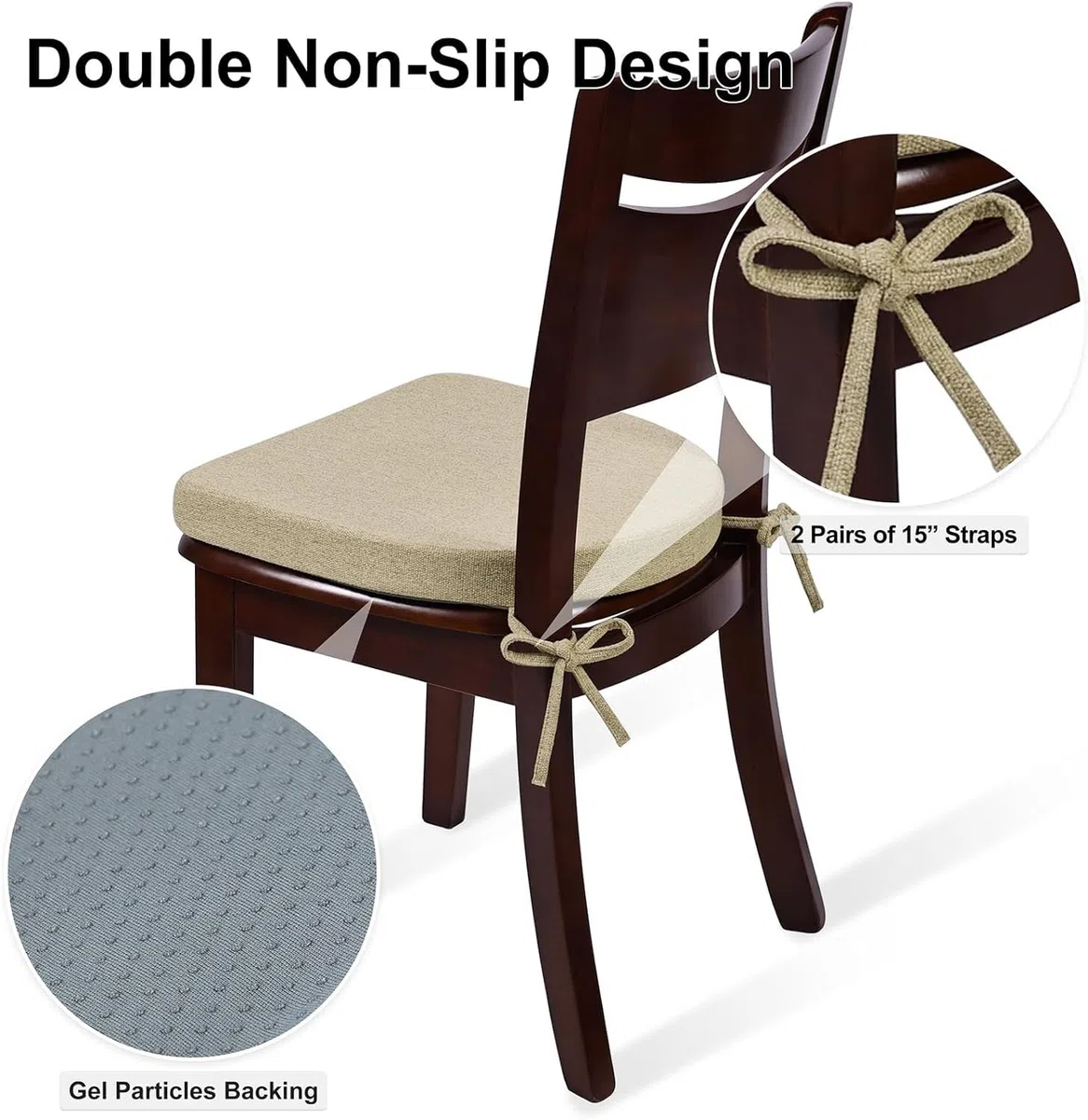UICMNSI Cuscini per Sedie da Cucina con Cinghie Set 6/4/2 Cuscini di Seduta, Confortevole Cucina Trapezio 40x40/45x45cm Cucina Lavabili Antiscivolo per Sedia Cucina Giardino(Khaki,2pcs:45x45x5cm)