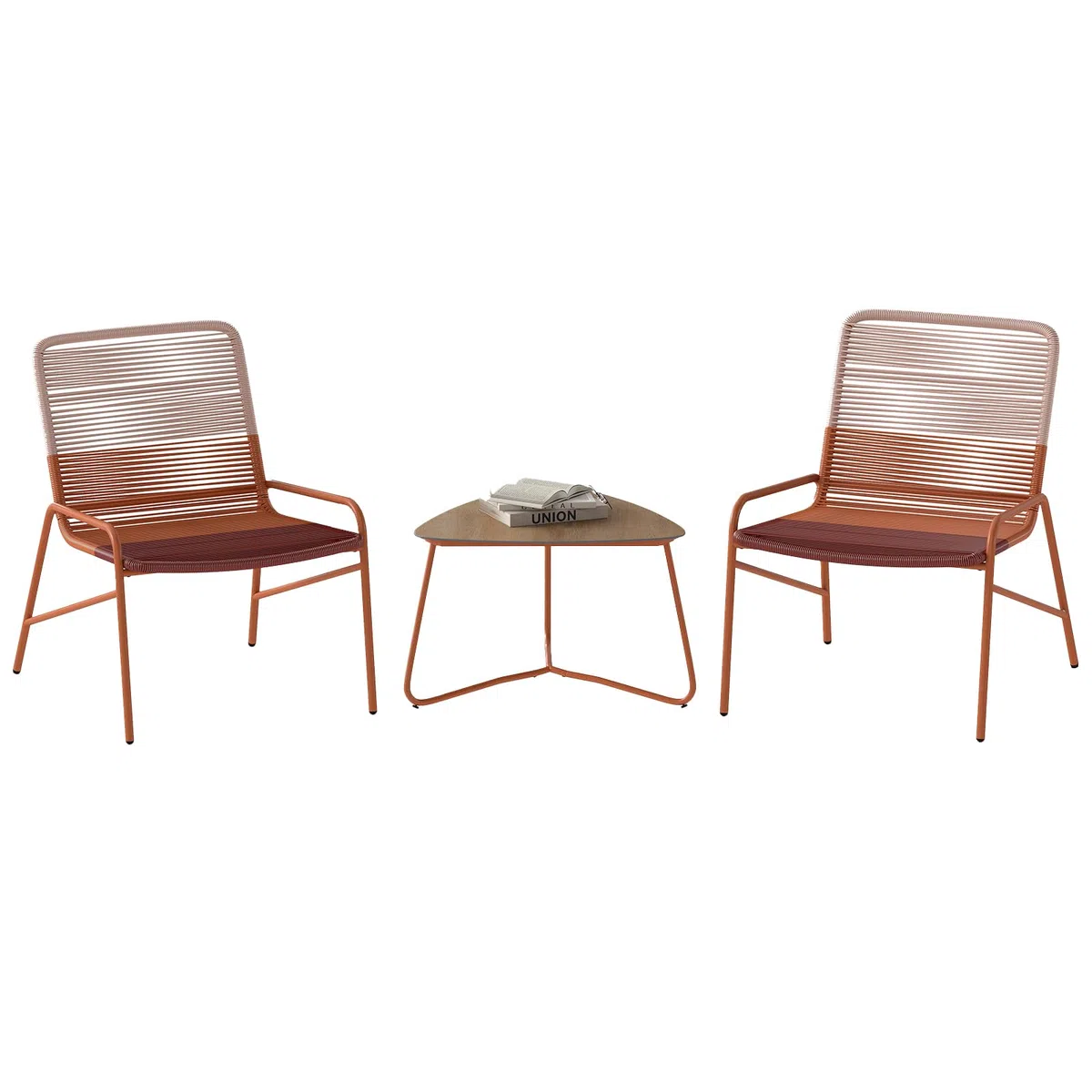 COSTWY Set Salotto da Giardino in Rattan PE, con 2 Sedie e Tavolo Laterale in Legno-Plastica, Set Bistro per Balcone, Portico e Cortile