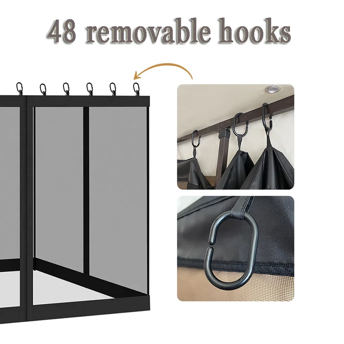 Tenda Zanzariera per Gazebo, Pareti Laterali per Pergola da Esterno, Universale Schermo Rete Giardino, Anti Zanzara Mosche per pergola, Rete Per Insetti (Black, 365x365x220 cm)