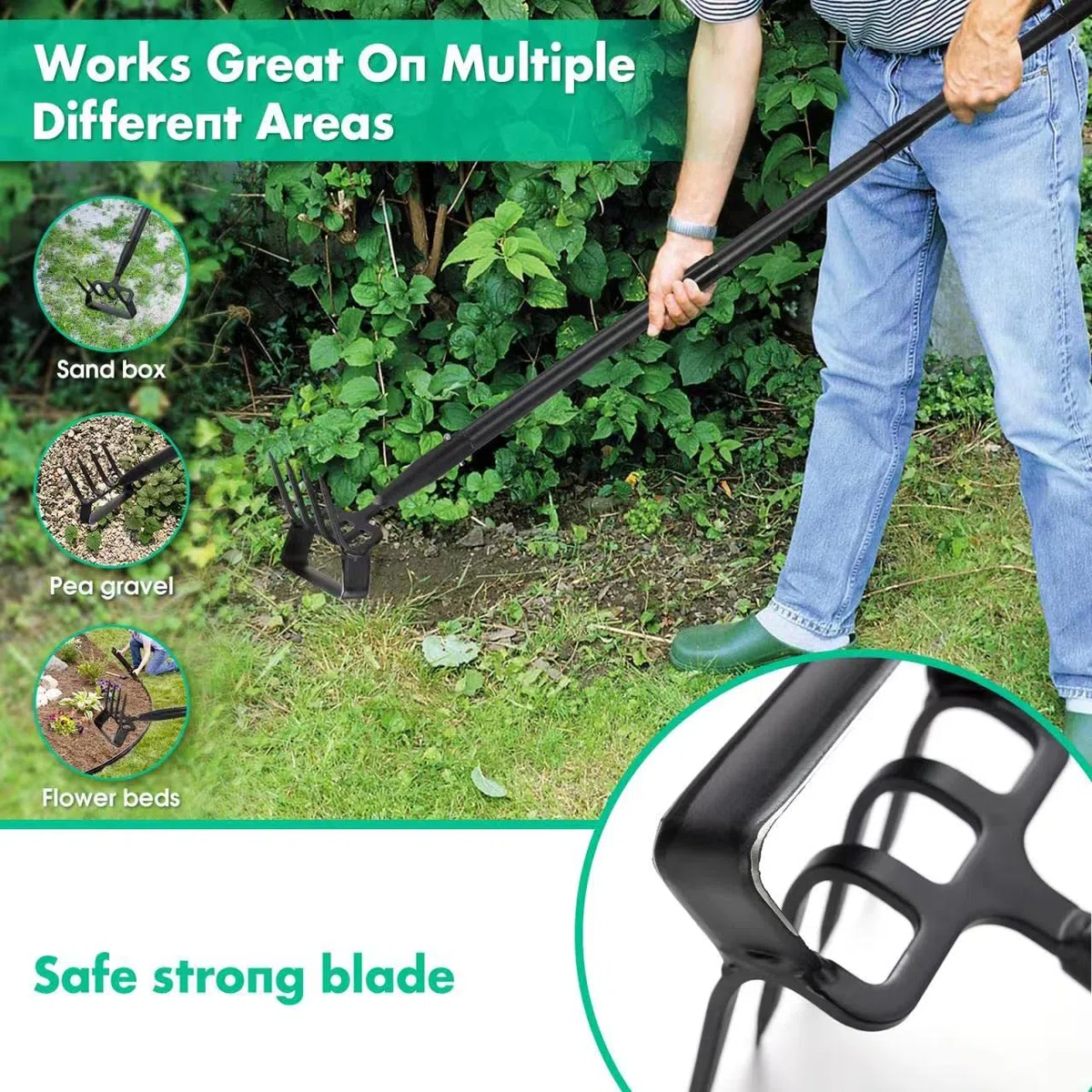 Zappa da giardino per diserbo, strumento per zappa, con supporto per giardino con anello regolabile, manico lungo 183 cm, regolabile, per diserbo