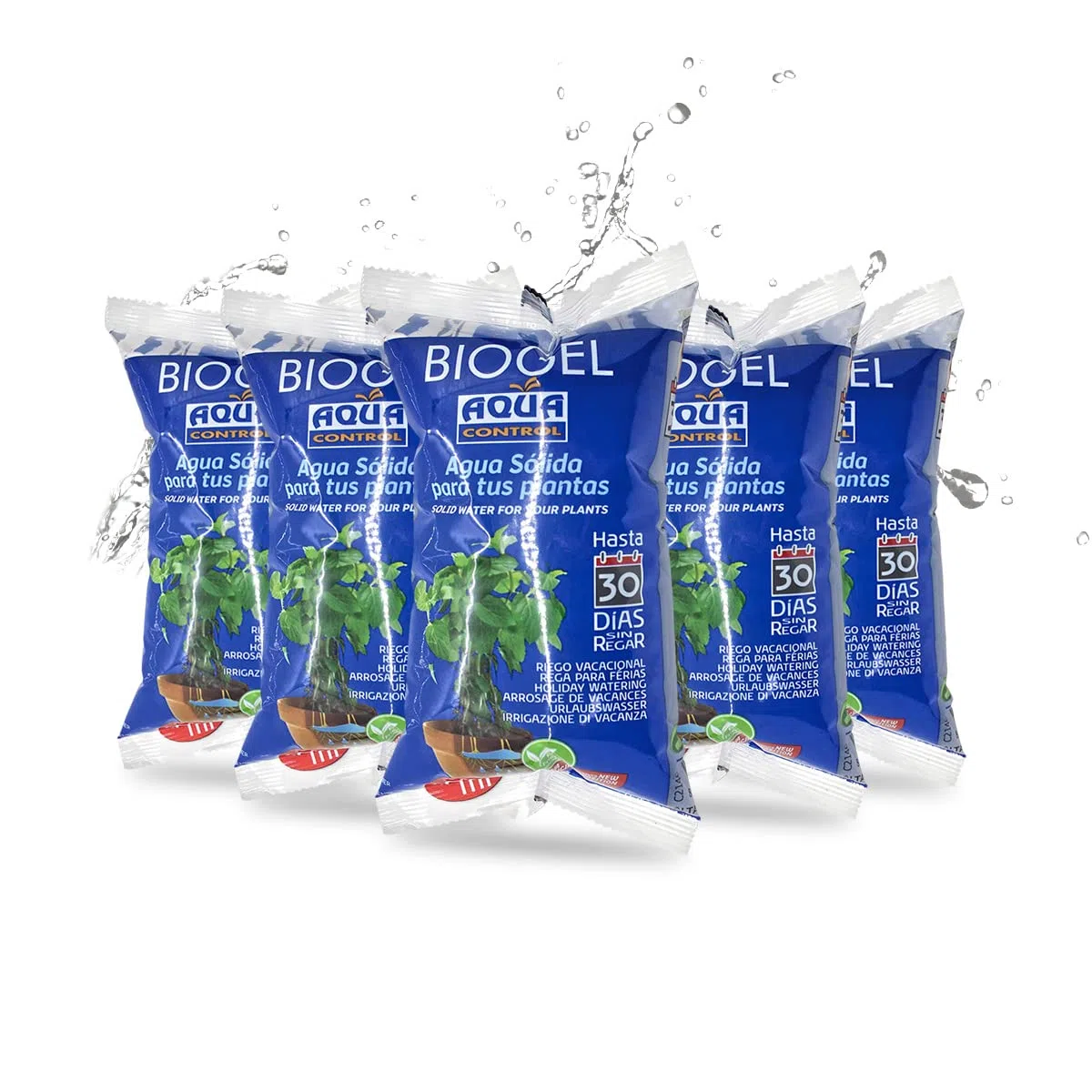 Aqua Control Biogel, Acqua Solida per le Tue Piante, Ideale per l'Irrigazione Durante le Vacanze, Fino a 30 Giorni Senza Irrigazione, 400 ml, Confezione da 5
