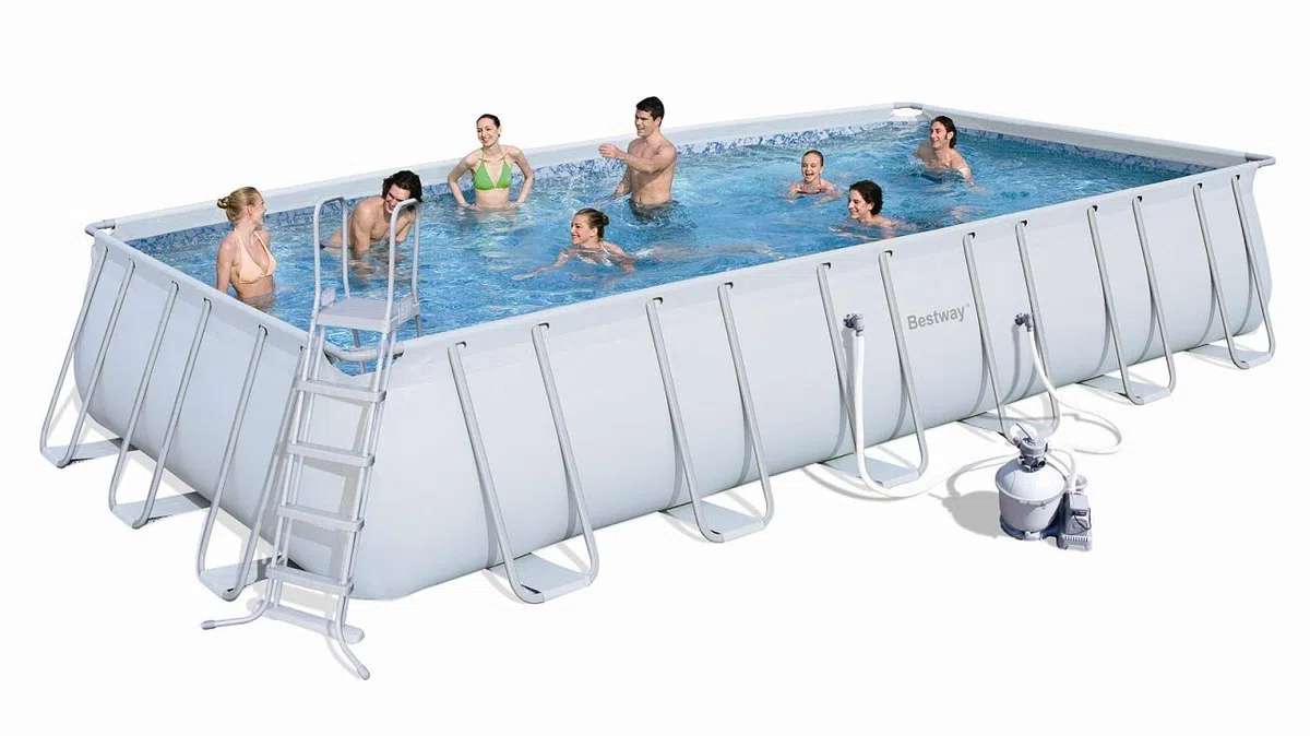 Bestway Power Steel, piscina rettangolare con telaio in acciaio, con pompa filtrante, con accessori, grigia, 732x366x132 cm