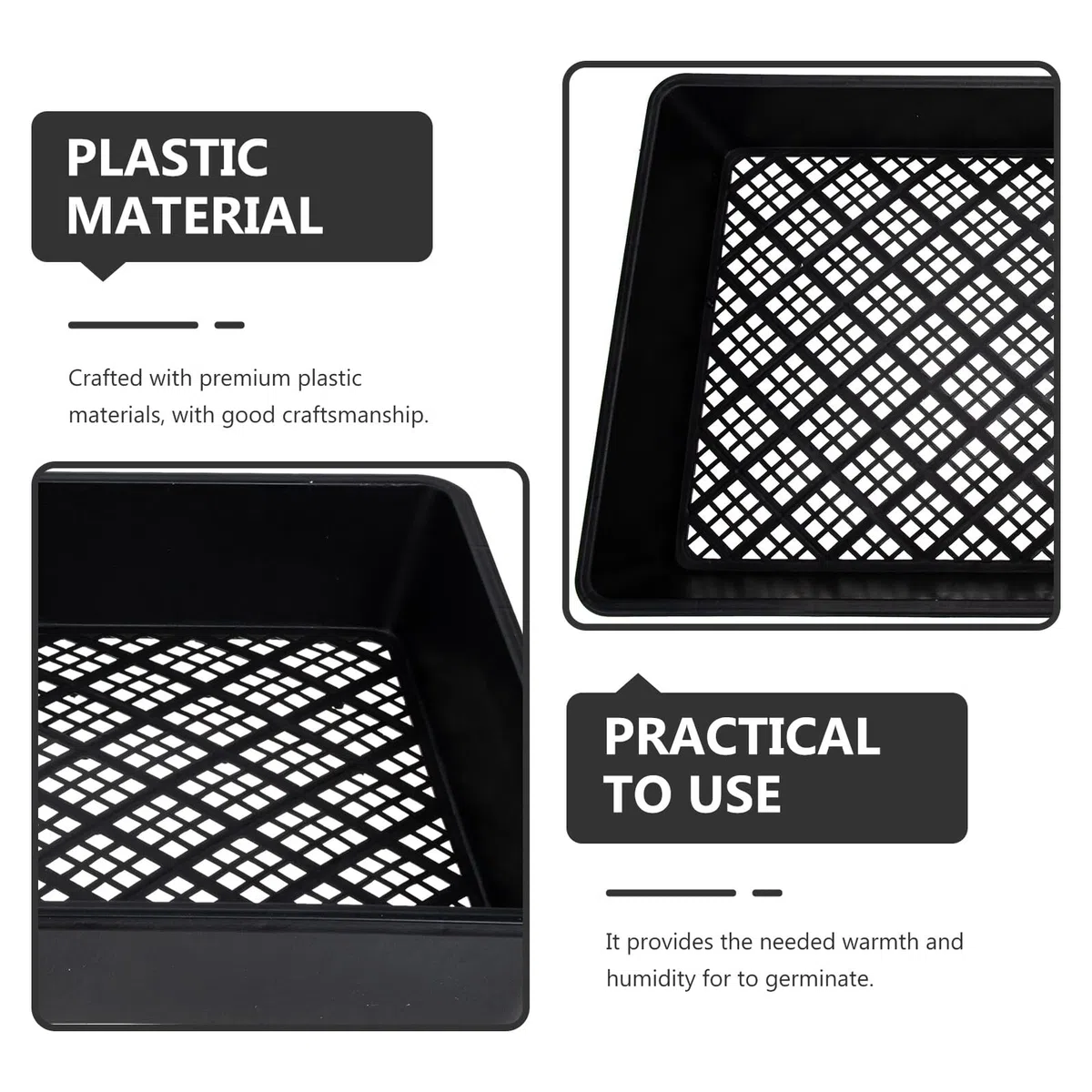 Homoyoyo Set 6 Pezzi Vassoi Semina in Plastica Neri per Germinazione Piante Fondo Cavo, Semplice da Usare e Alta capacità di Supporto, per Coltivazione e Crescita