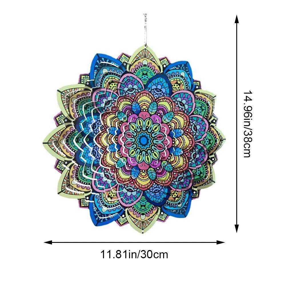 Wudaizhi Giravento Mandala Fiore Fortunato da 30 cm in Acciaio Inossidabile, Scultura da Giardino in Metallo, Regalo Valido, Appendere Giravento in Metallo per Decorazioni da Giardino
