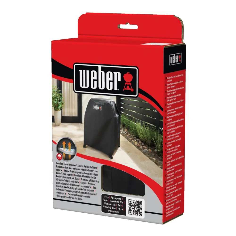 Weber Copertura Premium per Barbecue Elettrico Lumin con Supporto, Traspirante, Resistente ai Raggi UV e all’Acqua, Protezione da Vento e intemperie, con Chiusura in Velcro – Nero (3401289)
