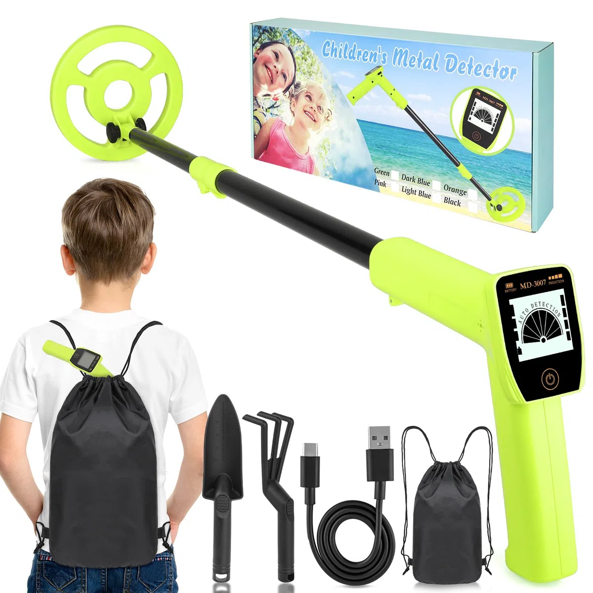 Metal Detector per bambini USB Ricaricabile - iTayga 2026 Metal Detector ad alta precisione con display LCD, Rivelatore di metallo per bambini impermeabile e regolabile per esplorazioni all'aperto