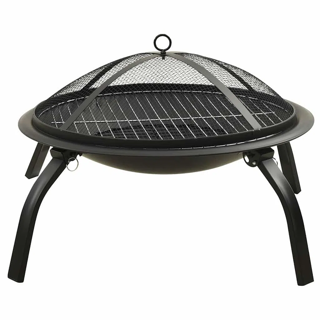 Braciere e barbecue 2 in 1 in acciaio con attizzatoio, 56 x 56 x 49 cm, per giardino, terrazza ed esterni, include griglia per barbecue, protezione dalle scintille, gambe pieghevoli, uso