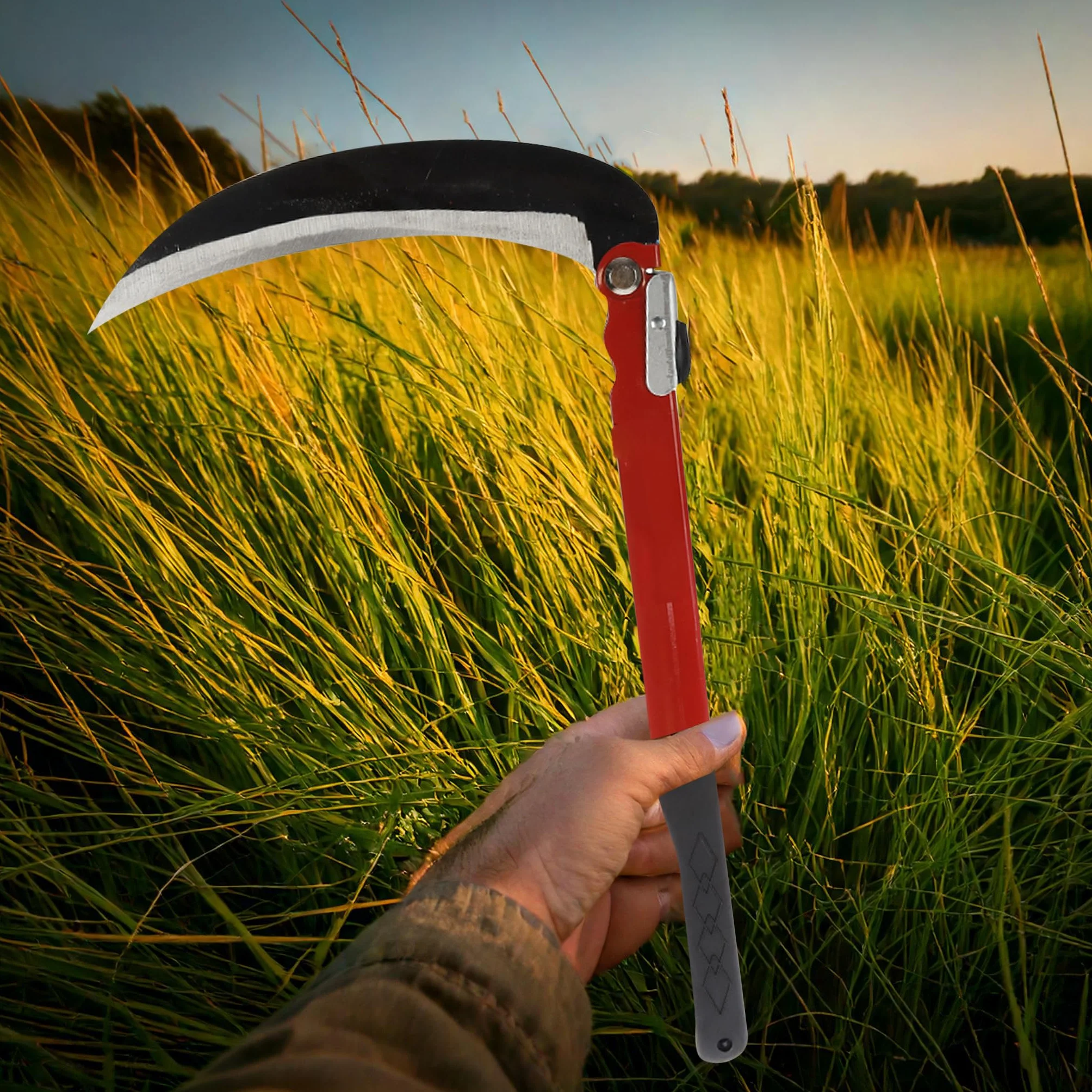2 PEZZI – A2ZWORLD Falce Pieghevole 39cm, Giardinaggio Multiuso, Falce da Erba per Diserbo, Falce di Sicurezza Portatile per Escursionismo di Emergenza, Attrezzi Falce, Lama 21cm
