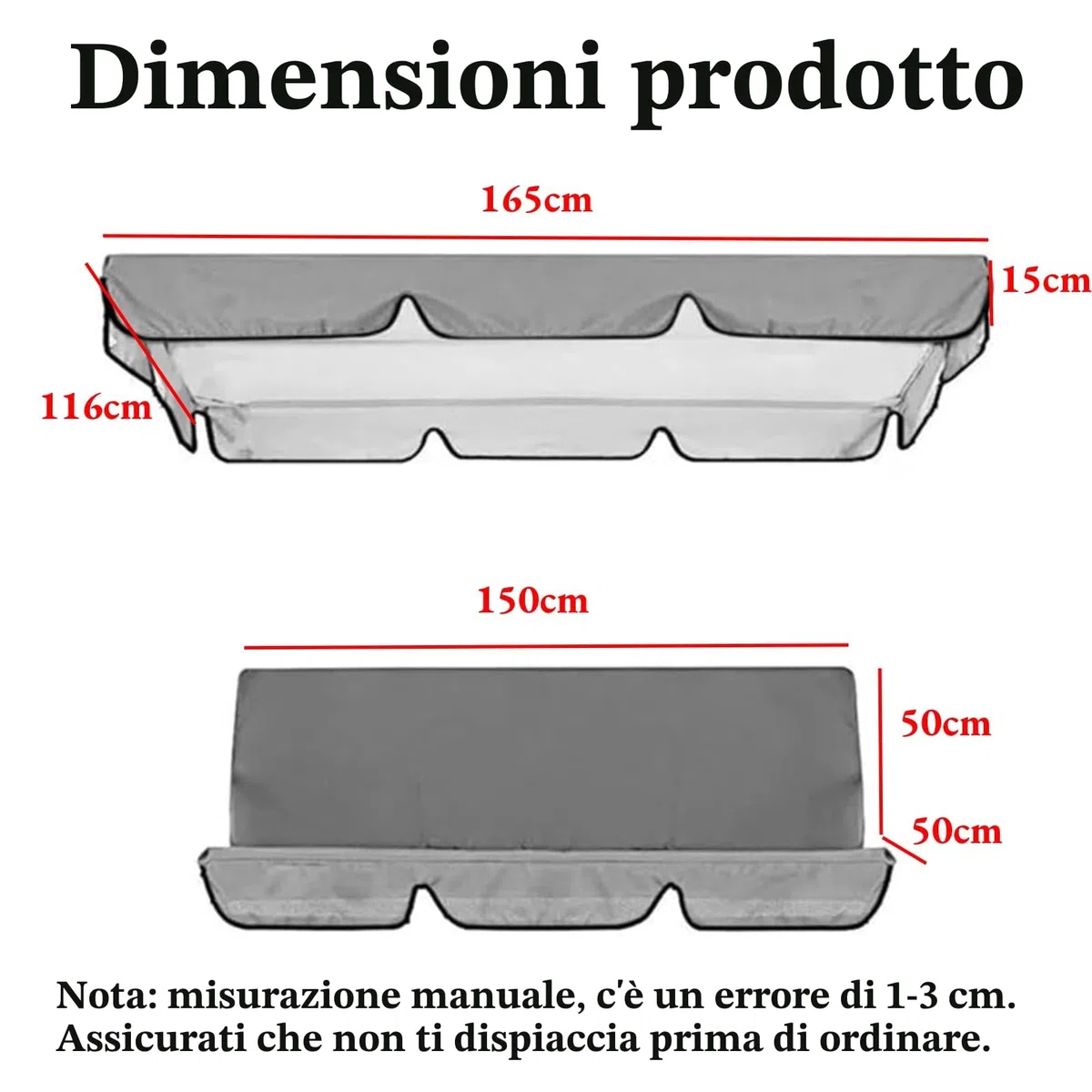Set di Ricambio per Dondolo da Giardino Tessuto Oxford 210D 3 Posti Impermeabili, Resistenti al Aole per Protezione dei Mobili da Esterno (grigio, 164 x 114 x 15 cm)