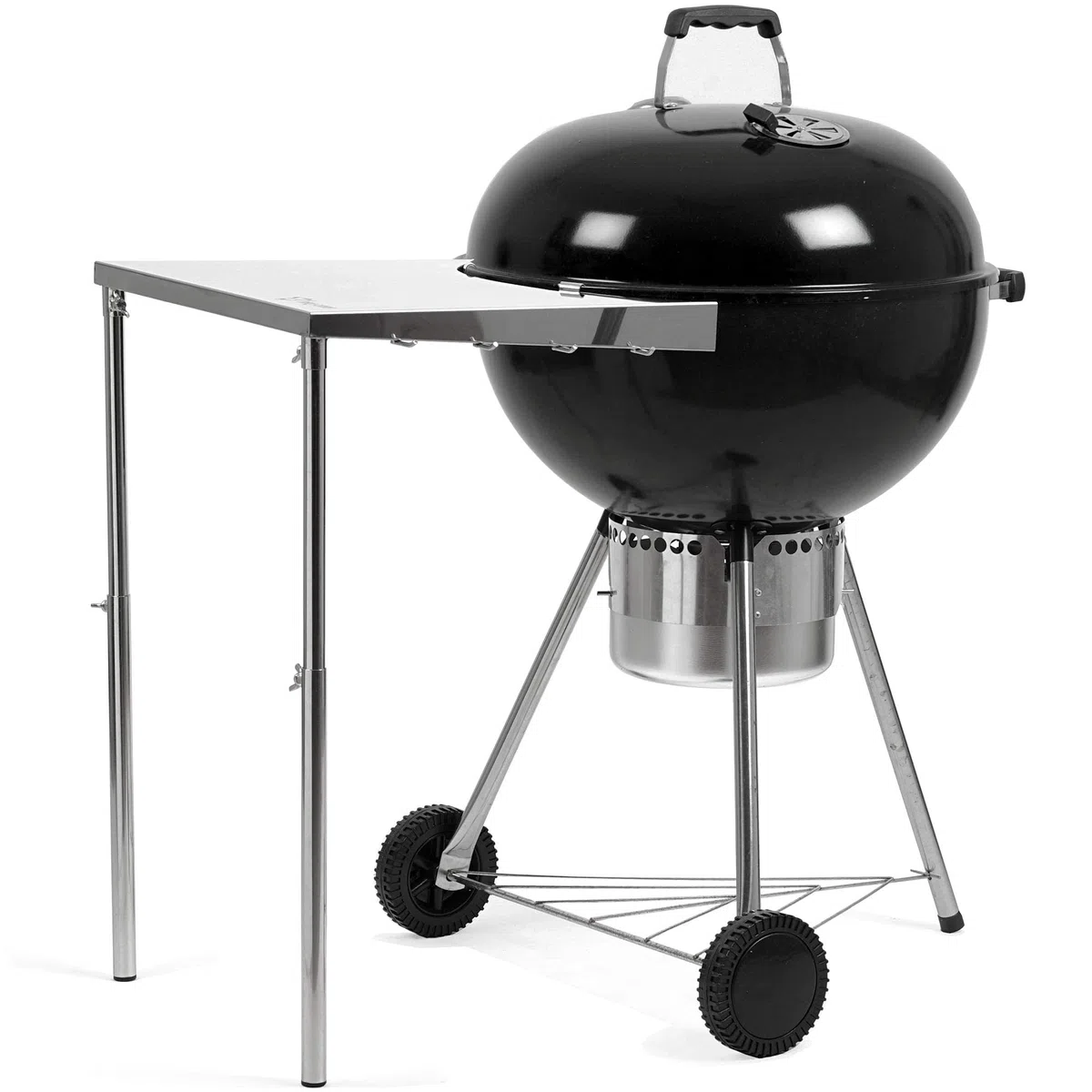 BBQ-TORO Tavolino di supporto in acciaio inox per grill ovali da 57 cm di diametro | 55 x 51 x 47-74 cm | Tavolino laterale regolabile in altezza per barbecue a sfera con 4 ganci per le posate