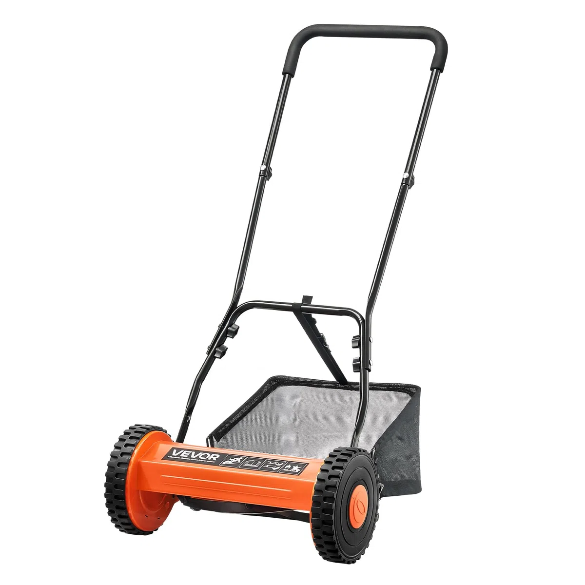 VEVOR Tosaerba a Spinta Manuale con 5 Lame Larghezza di Taglio 400 mm, Senza Motore, Altezza di Taglio Regolabile da 15-45 mm, Rasaerba a Spinta con Sacco Raccoglierba per Giardino Prato