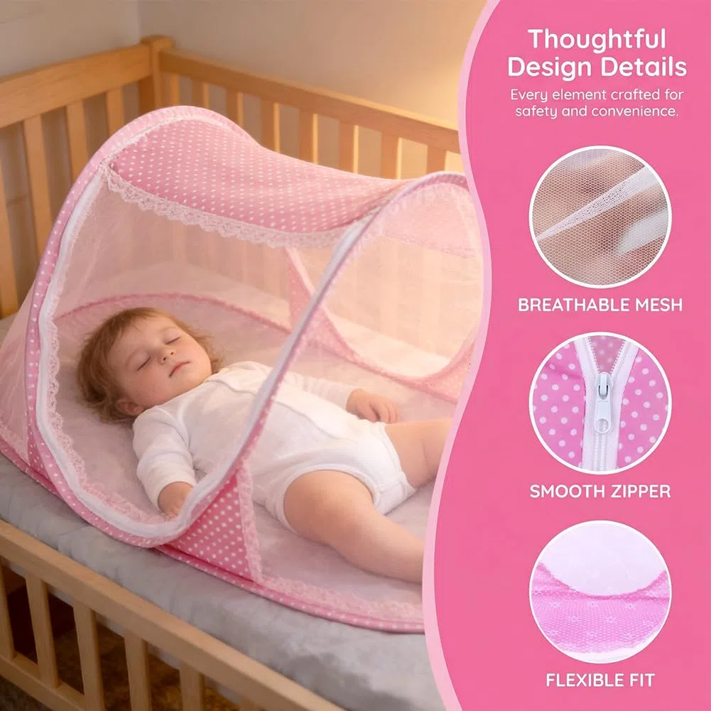Zanzariera Pieghevole,Tenda Antizanzare Portatile, Zanzariera Viaggio, Durevole Zanzarieras con Cerniera, Facile Installazione, Leggero e Traspirante, Adatta alla Famiglia Viaggi All'Aperto Pink