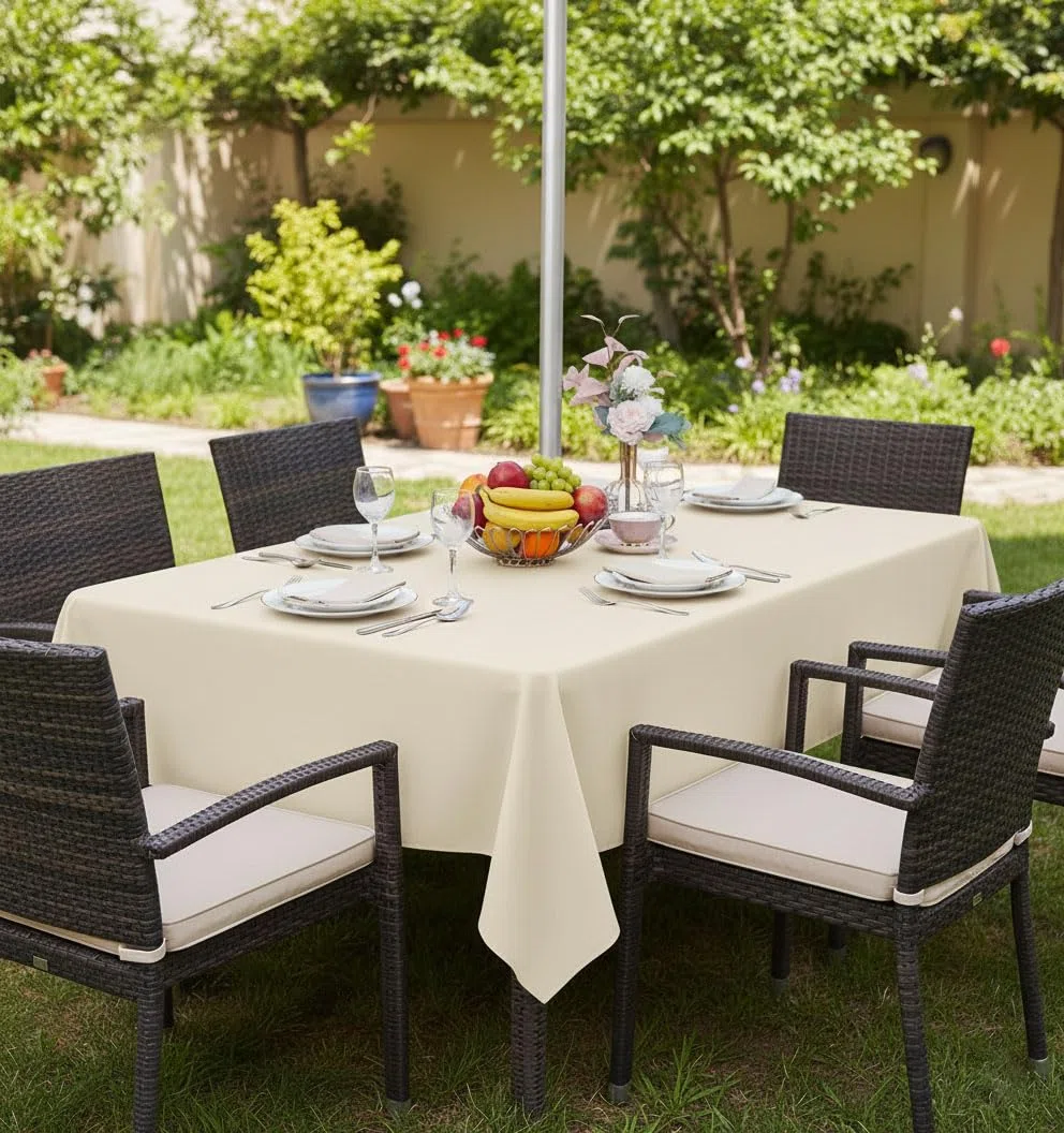 Fitable Tovaglia per esterni e interni, lavabile, impermeabile, senza pieghe, con cerniera e foro per ombrello, per primavera, estate, feste, picnic, barbecue, patio, beige, 152,4 x 304,8 cm