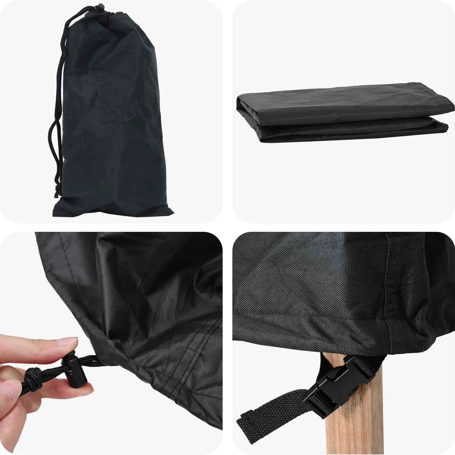 Custodia rotonda impermeabile nera 320 x 320 x 71 cm tessuto Oxford | Chiusura a pressione, cuciture rinforzate, borsa per il trasporto inclusa, per giardino terrazzo patio