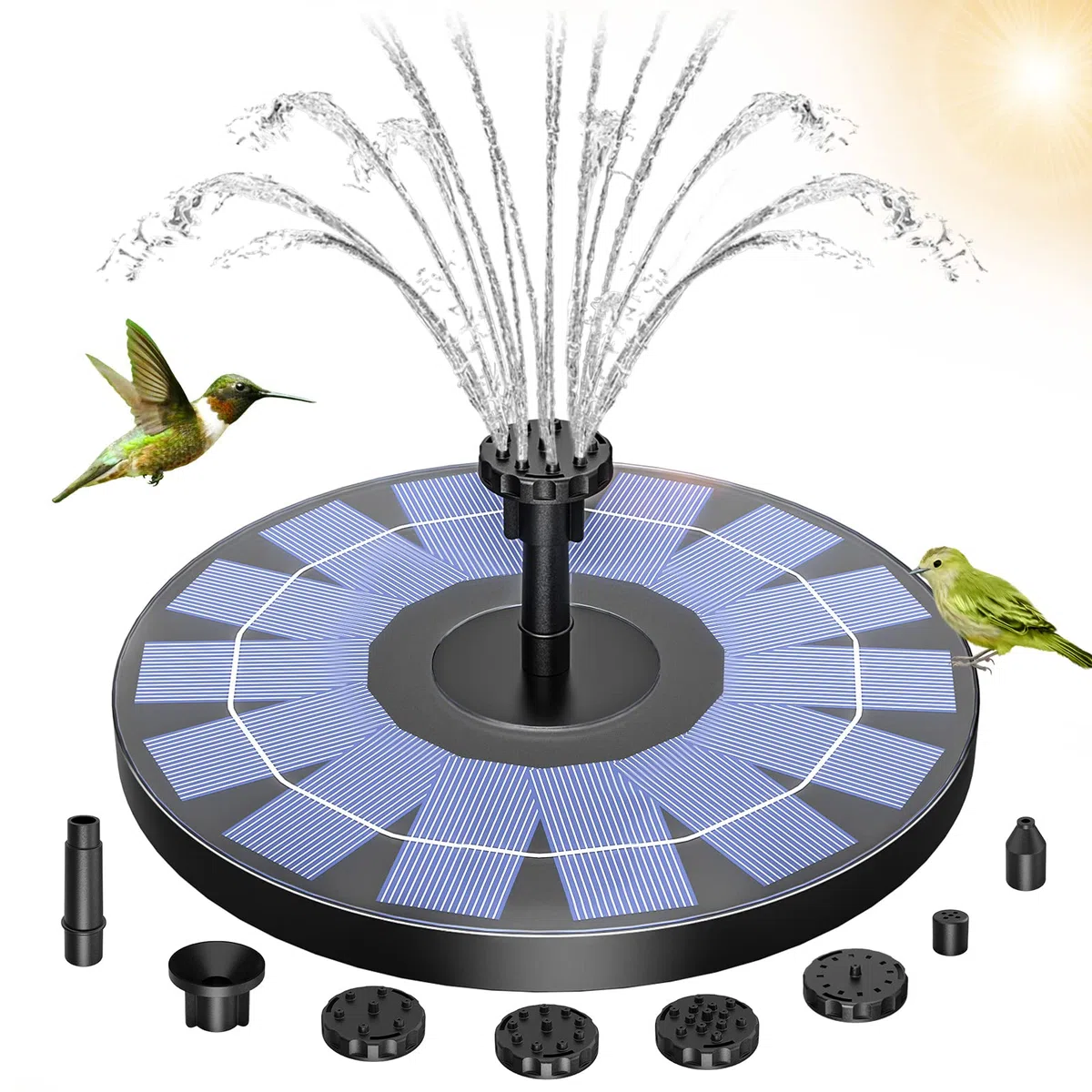 AMZtime 2.5W Fontana Pompa Solare da Giardino, con 6 Ugelli, Acqua Galleggiante per Bagno per Uccelli, Laghetto, Decorazione e Piscina