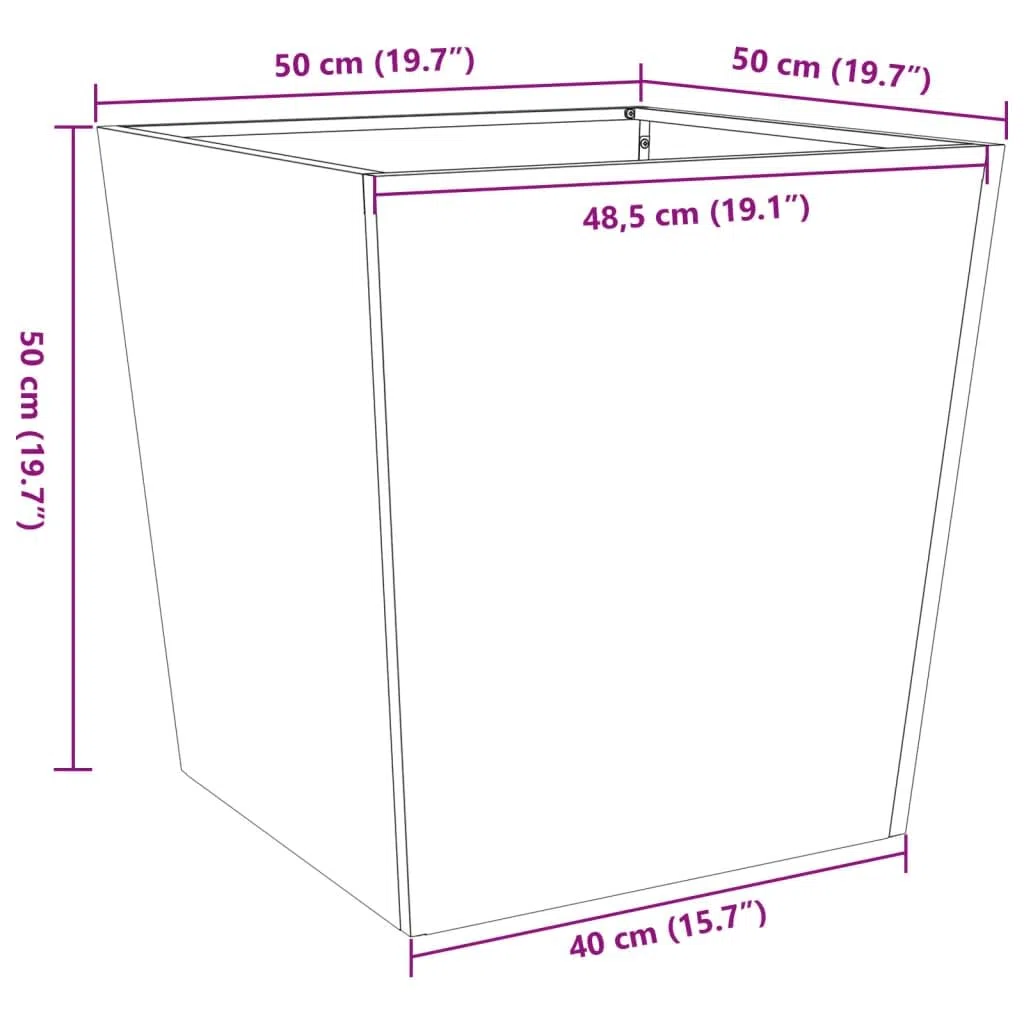 vidaXL Fioriera da Giardino Antracite 50x50x50 cm in Acciaio, fioriera, fioriera da Patio, Vaso Fiori da Esterni, fioriera da Esterno