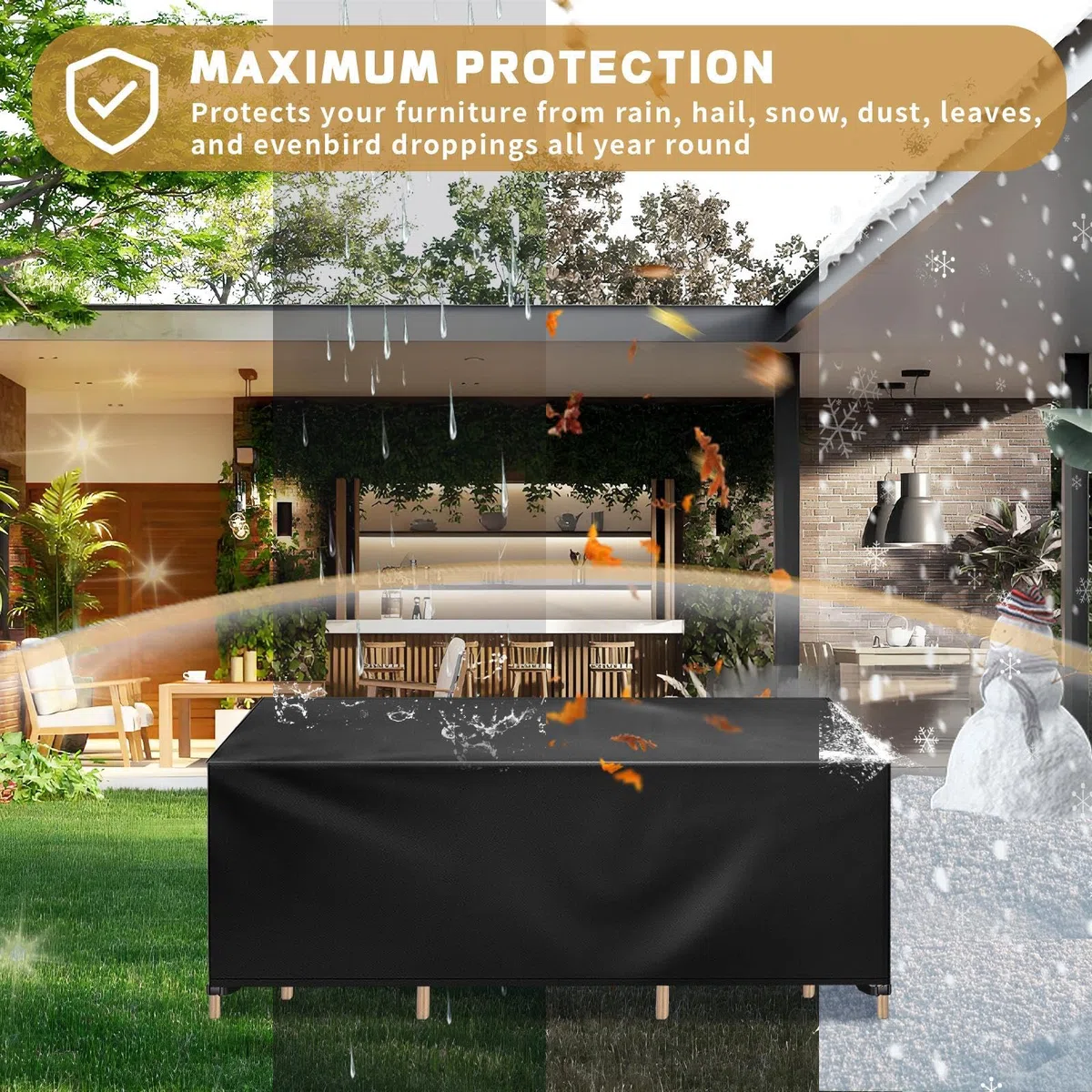 Coperture per Mobili da Giardino Copritavolo da Esterno Impermeabile 195x60x75cm/LxPxA Copertura Tavolo Esterno Mobili da Giardino, 420D Oxford Esterno Anti-UV Antivento Mobili Esterno Copritavolo