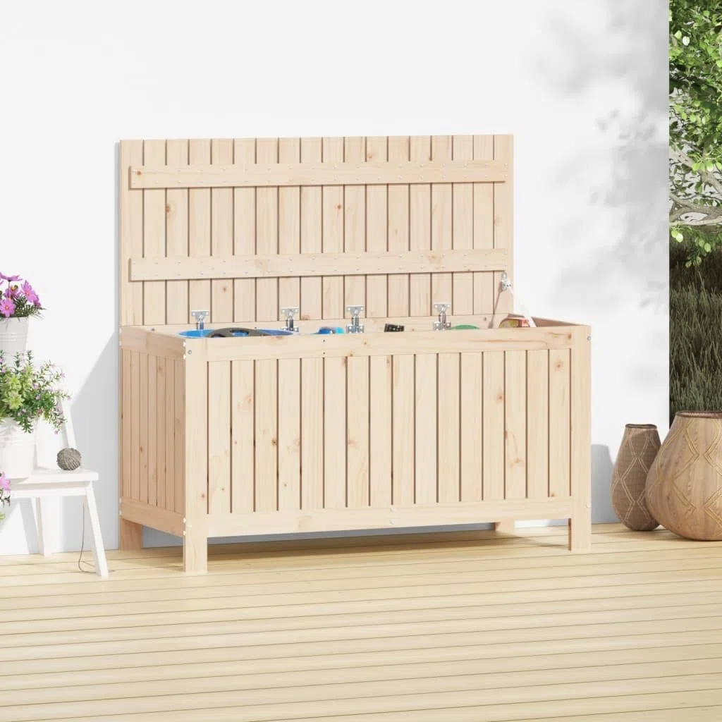 Scatola portaoggetti da giardino, 115 x 49 x 60 cm, in pino massiccio | Coperchio Idraulico Gas, Doghe Ventilate, Stoccaggio Cuscini Strumenti Giocattoli