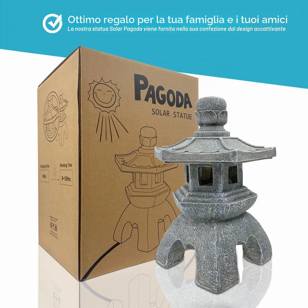 Yeomoo Decorazione a pagoda solare per esterni, lanterna solare da giardino, decorazione giapponese per soggiorno, balcone, terrazza, regalo per donne, mamma, impermeabile, lampada solare da giardino