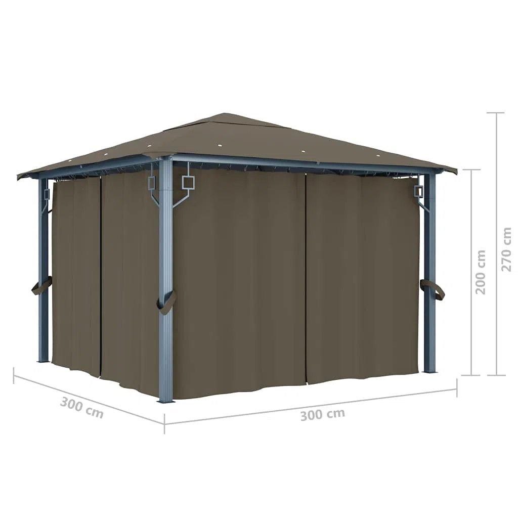 vidaXL Gazebo con Tende e Luci LED 300x300 cm Grigio Talpa Alluminio