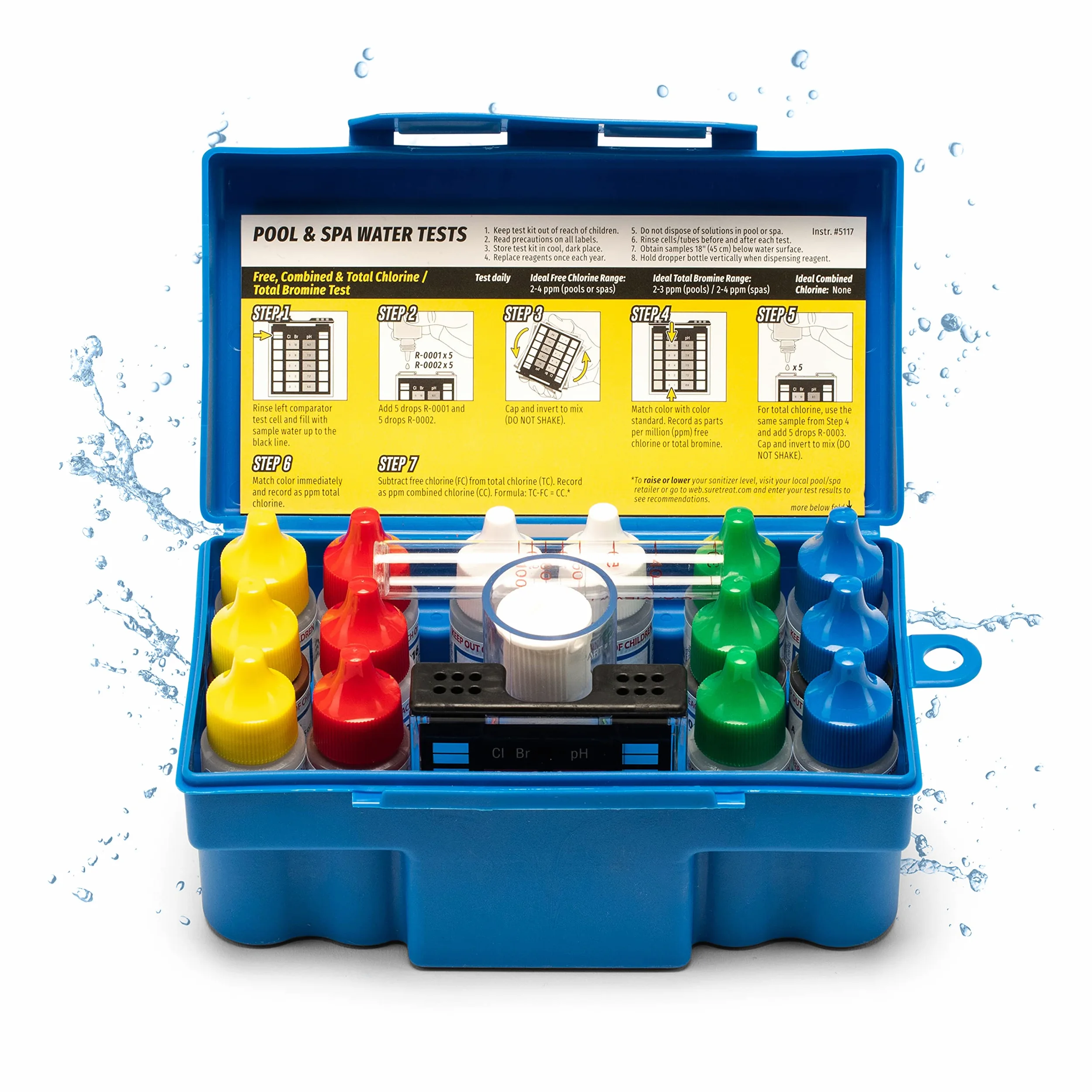 Taylor K-1005 DPD, kit per test piscina 9 in 1 per cloro libero e totale, bromo, pH, domanda di base, alcalinità, durezza del calcio, acido cianurico | Prodotto negli Stati Uniti, 1 pezzo