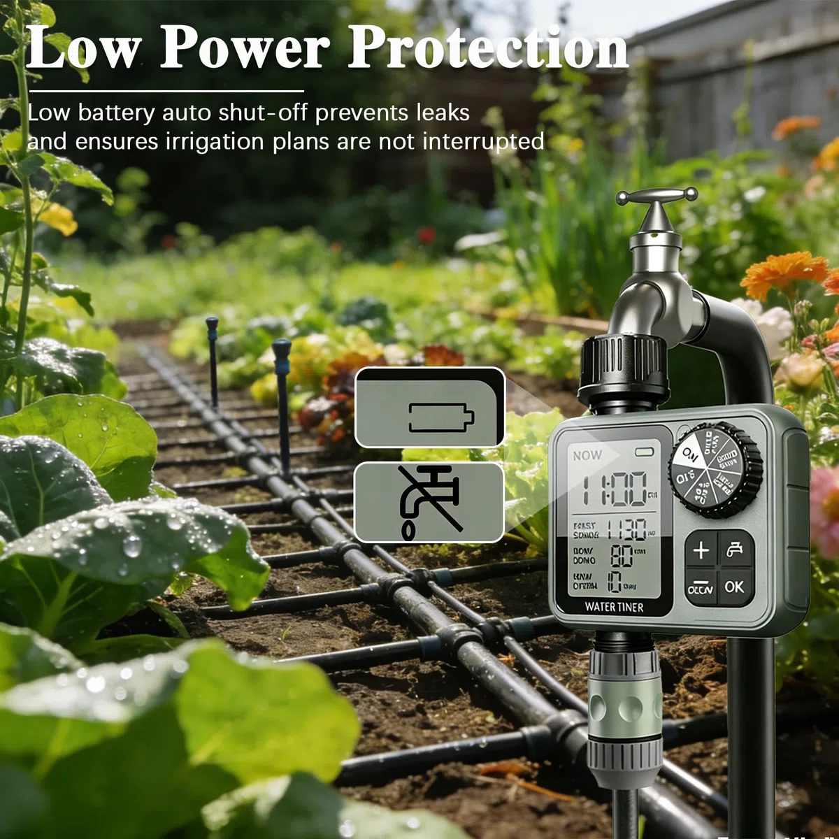 Timer irrigatore per tubo da giardino – Regolatore di irrigazione automatico con ritardo pioggia e modalità manuale, timer programmabile per tubo dell'acqua per prato, cortile, irrigazione a goccia