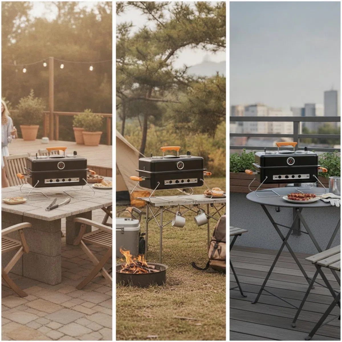Barbecue a Carbone Portatile Facile da Trasportare Griglia Portatile con Termometro Robusto Griglia con Maniglia per Terrazzo