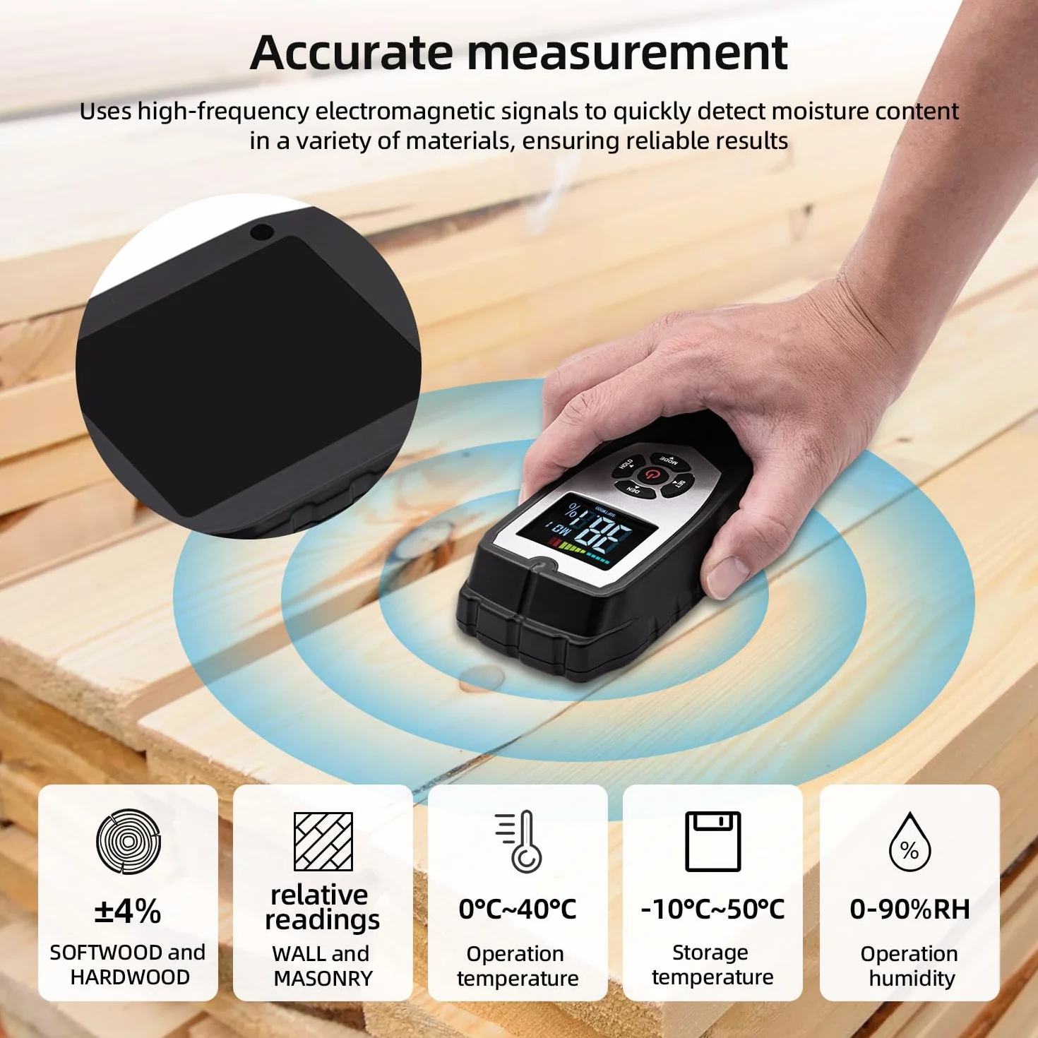 Mcbazel Misuratore Umidità Muri Digitale, Rivelatore di Umidità Igrometro, Moisture Meter per Legno, Pareti, Intonaco, Muratura, Profondità di Analisi 0-50 mm