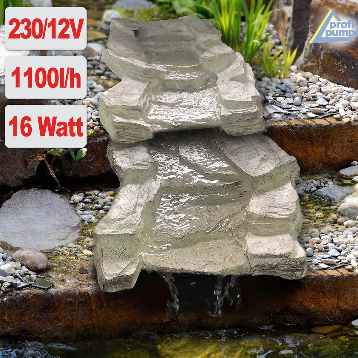 FONTANA DA GIARDINO Ruscello Cascata Cascata GIOCO DELL'ACQUA STREAM BOWL ELEMENTO FONTANA STREAM (Ruscello QUELLBACH II vasca supplementare)