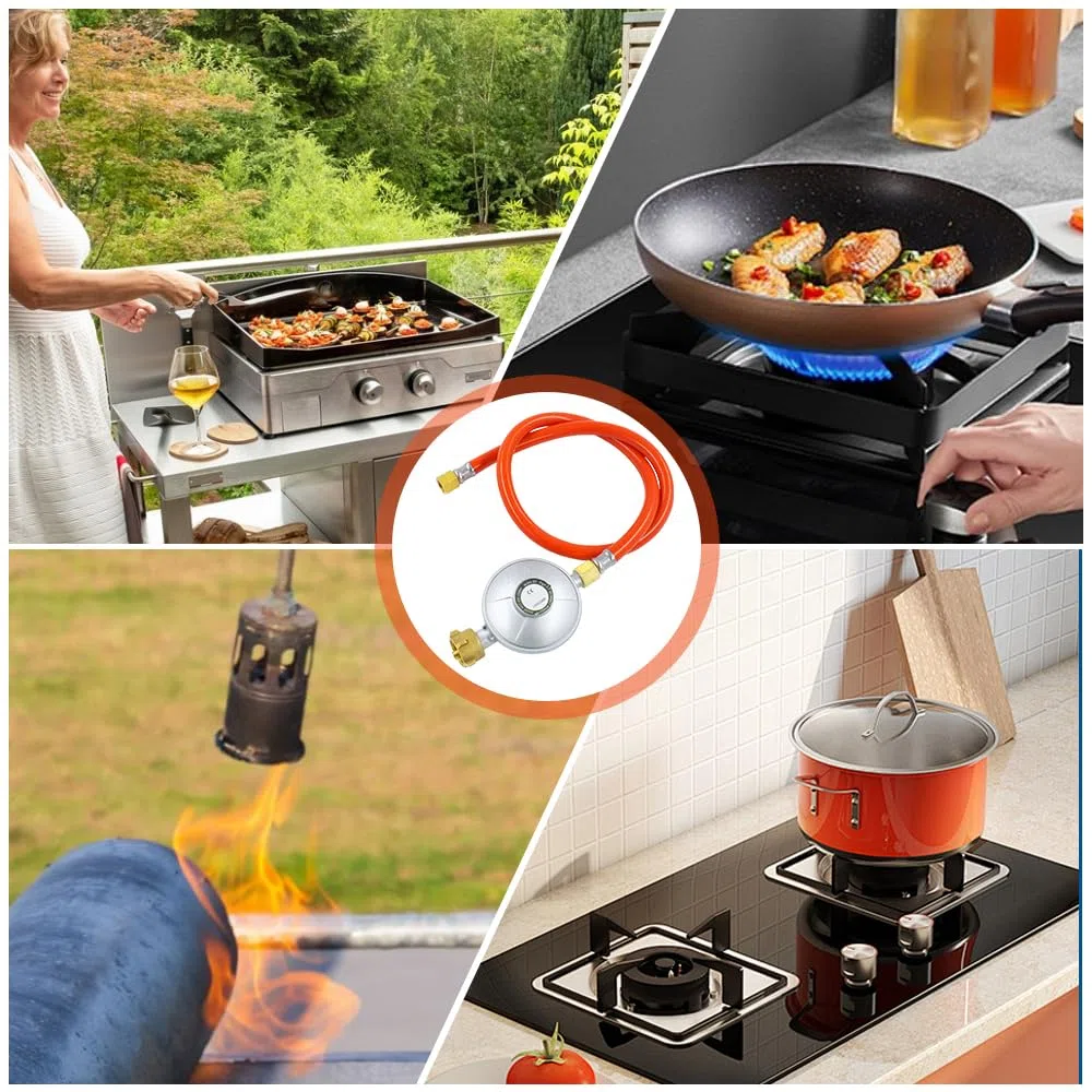 Set di riduttori di Pressione 50 mbar, 150cm Tubo del Gas, regolatore,per fornelli a Gas, Barbecue a Gas o paellagrills