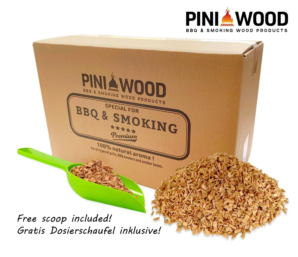 PINI 5 kg di trucioli per affumicatura faggio, 4-6 mm, trucioli per affumicatura, 18 litri