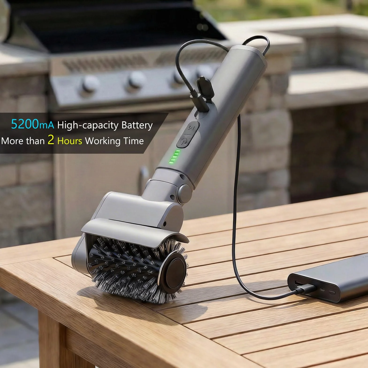 Spazzola elettrica per barbecue, set 3 in 1, senza fili, con setole in acciaio inox, ricaricabile, impermeabile, accessorio professionale per barbecue per una facile pulizia della ruggine