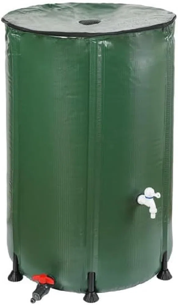 Dehner Serbatoio per acqua piovana pieghevole, per esterni, ca. Ø 70 m, volume 380 l, con rubinetto, PVC, verde scuro