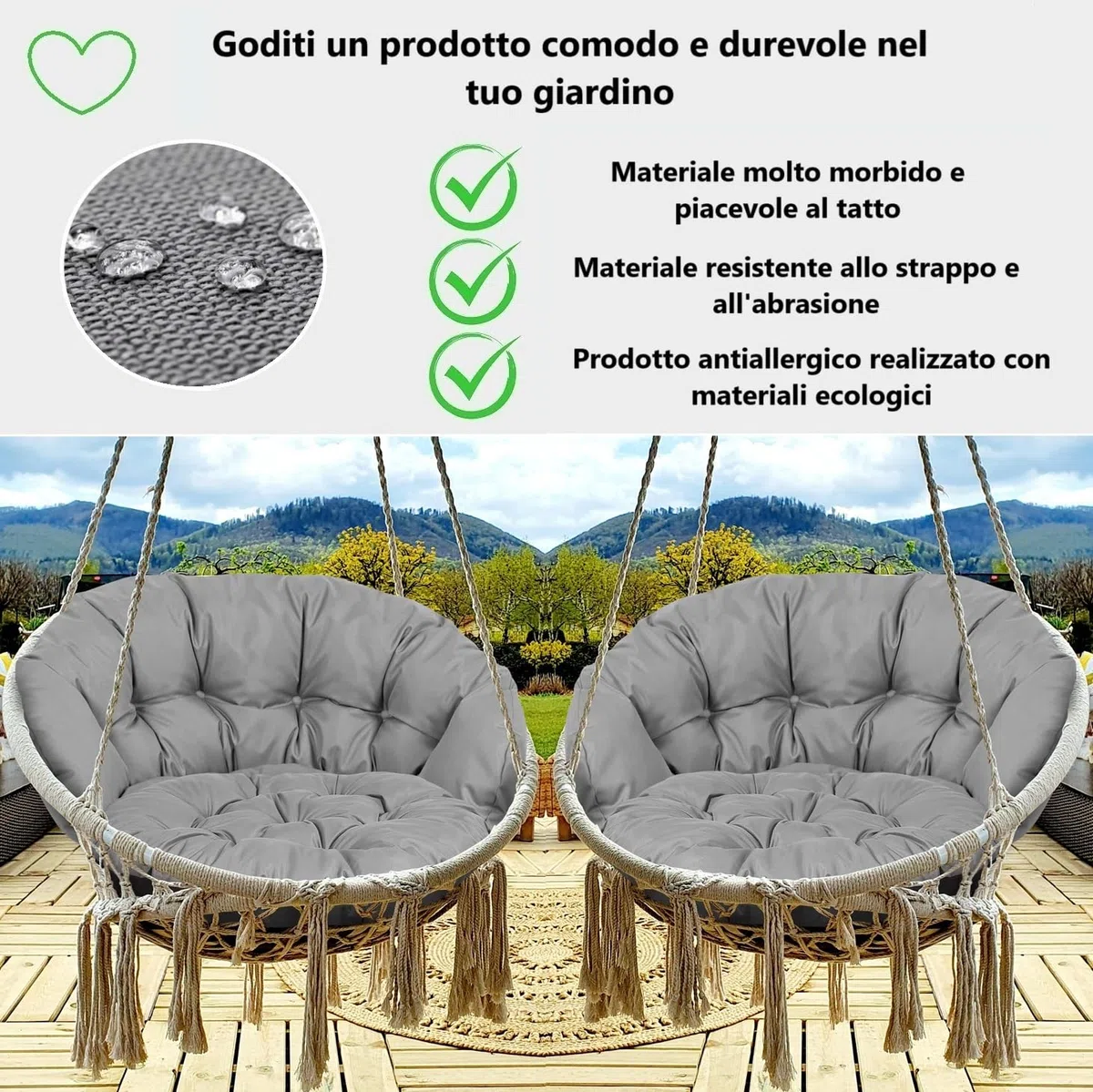 Cuscino per sedia a dondolo, cuscino imbottito per cestino sospeso, 122 x 40 cm, trapuntato