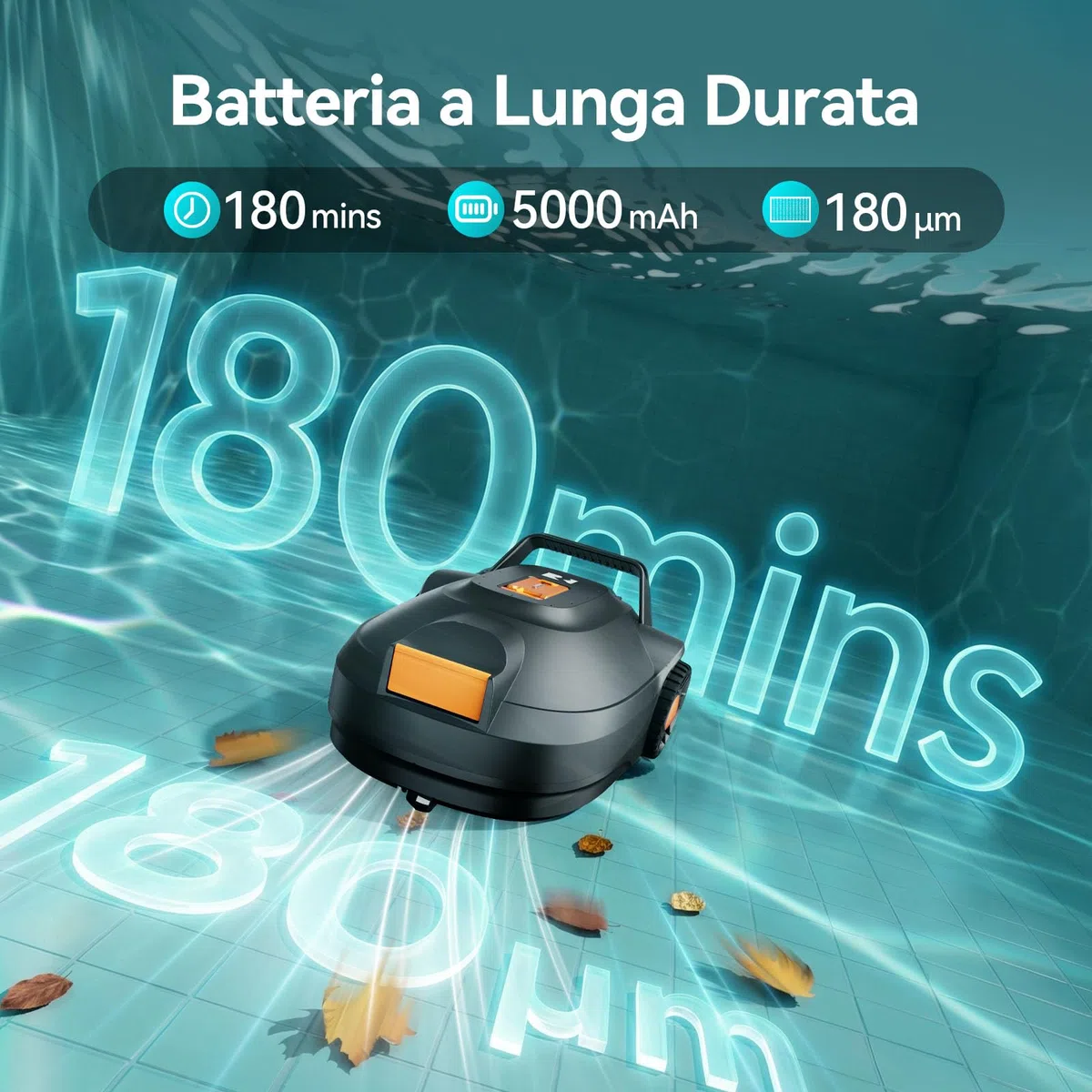 Redkey S200 Robot Piscina Senza Fili, 180 Min Autonomia, Doppi Motori, Doppia Aspirazione, Parcheggio Automatico, Robot Piscine Fuori Terra a Fondo Piatto fino a 100 m²
