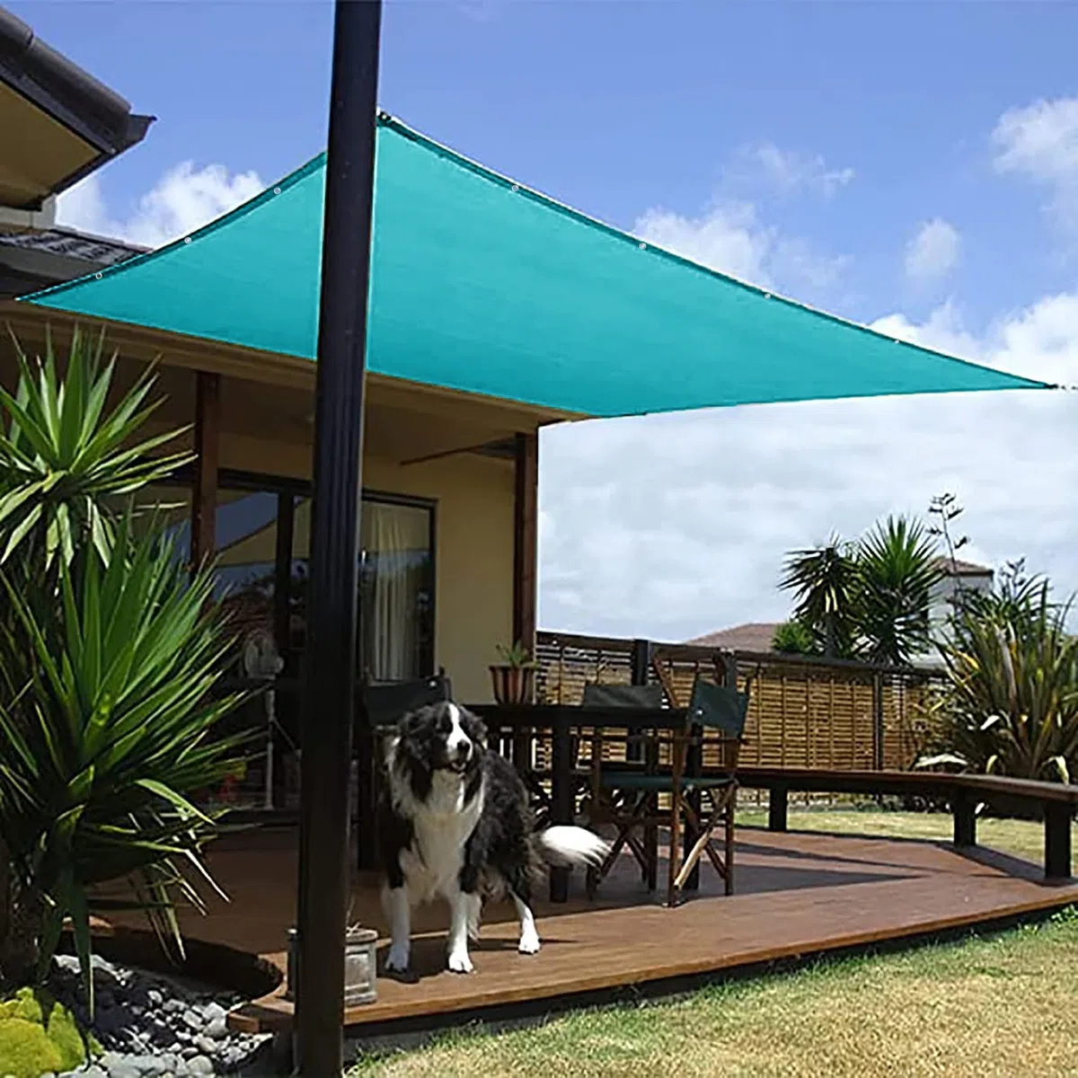 Parasole rettangolare 5 x 10 m, protezione UV e tessuto impermeabile, occhielli e cinghia per uso esterno, ideale per patio, giardino, prato, cielo blu
