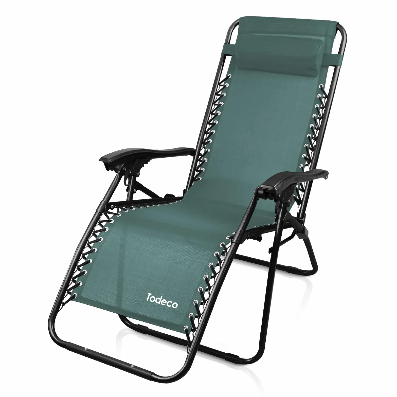 Sotech Todeco Sdraio Per Giardino, Sedia Pieghevole A Gravità Zero, Verde | Textilene resistente, cuscino incluso, carico massimo 100 kg, struttura in acciaio, sdraio da giardino