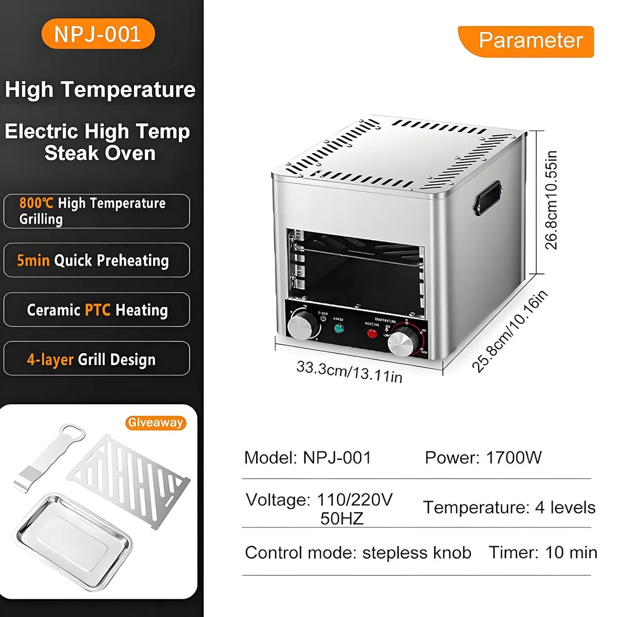 Griglia elettrica, griglia elettrica per bistecche, griglia Commerciale per Interni, griglia Automatica per bistecche, Tempo e Temperatura Regolabili, per Manzo, Pollo e Verdure A