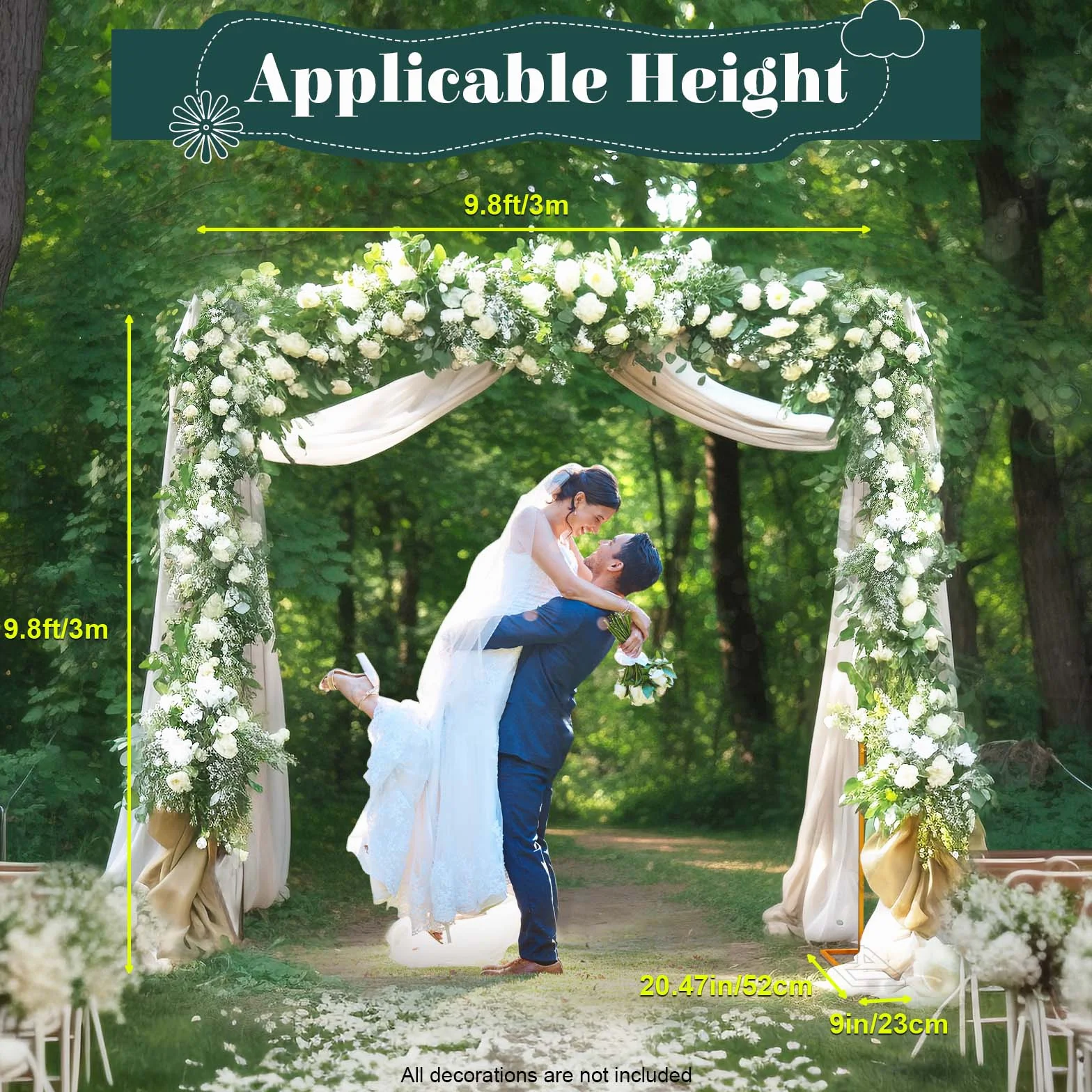 3 x 3 m arco di nozze quadrato cornice floreale supporto sfondo con bottone a farfalla oro metallo arco d'uva matrimonio con base per matrimoni, feste di compleanno, banchetti di laurea