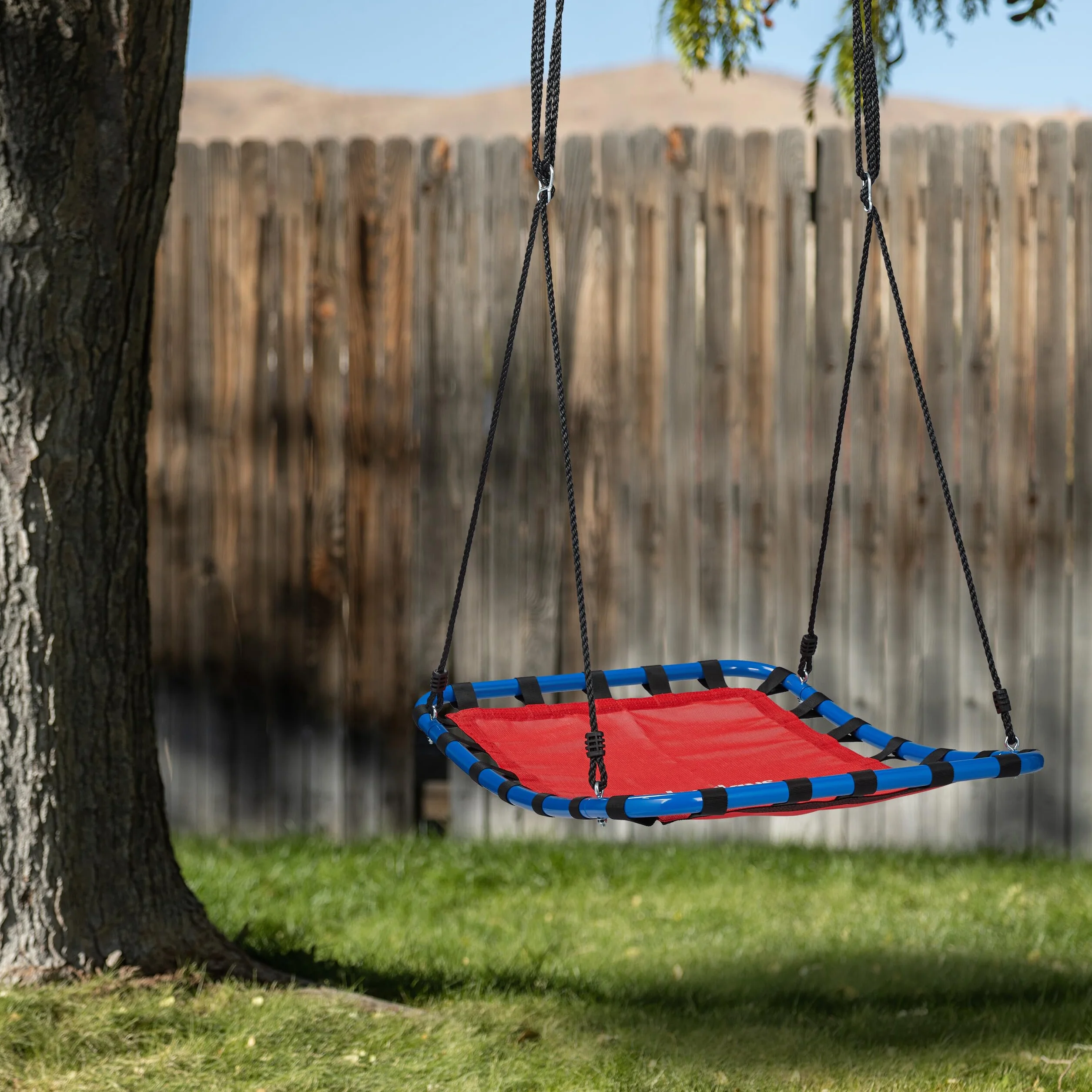 Relaxdays Altalena a Nido per Esterni, Dondolo per Il Giardino, Regolabile, Carico Fino a 100 kg, LP76x103 cm, Rossa Blu