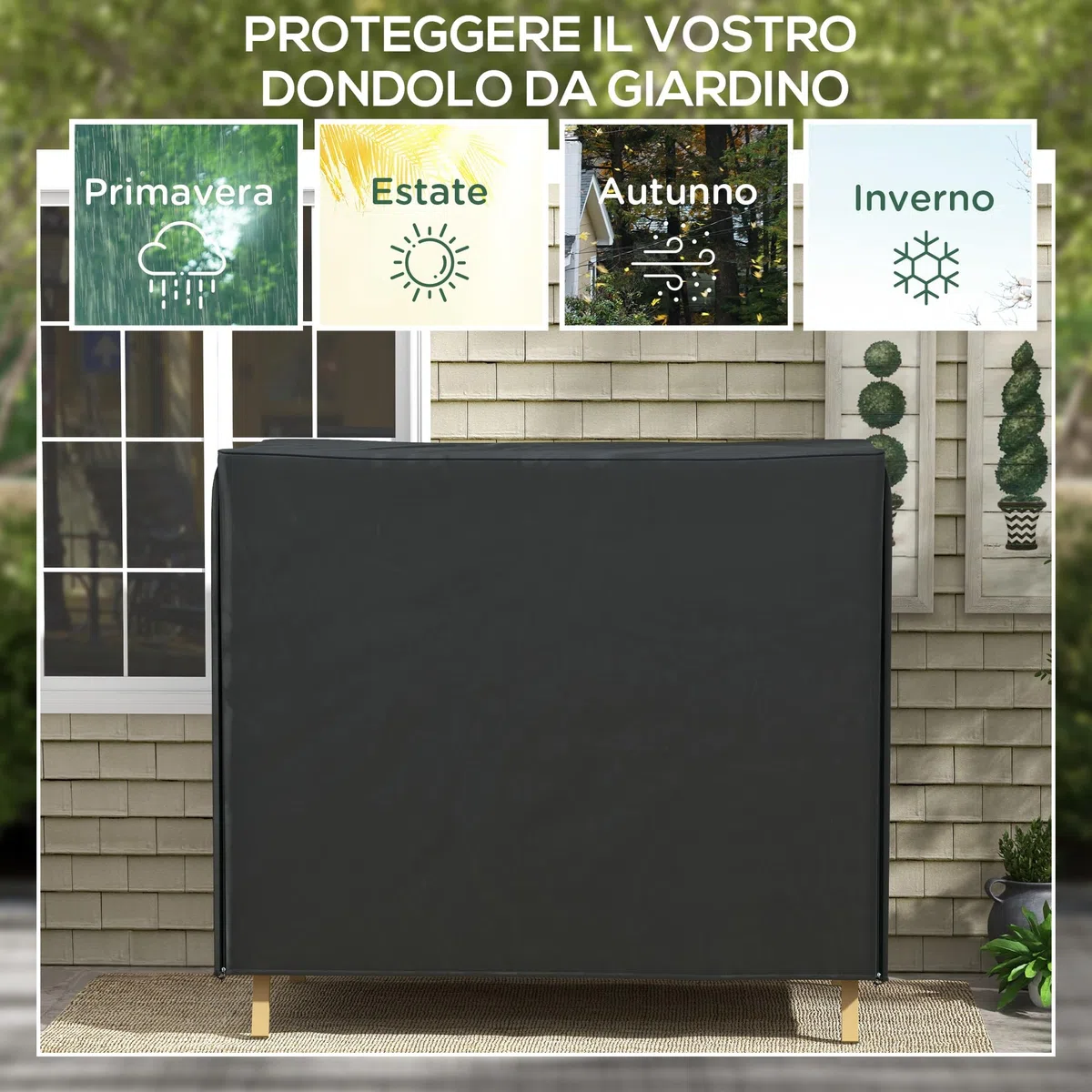 Outsunny Copertura per Dondolo da Giardino 3 Posti, Copertura Dondolo con Telo Impermeabile Anti UV, 220x125x172 cm, Nero