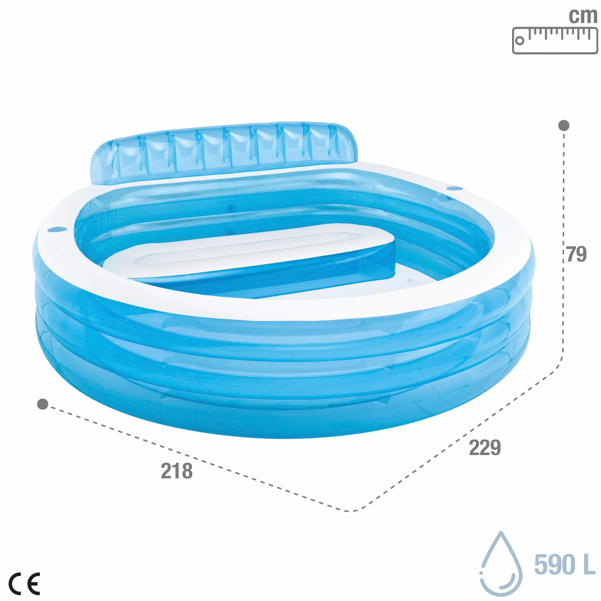 Intex 57190NP - Piscina Gonfiabile Family Lounge, Vinile, Multicolore, 229x218x79 cm