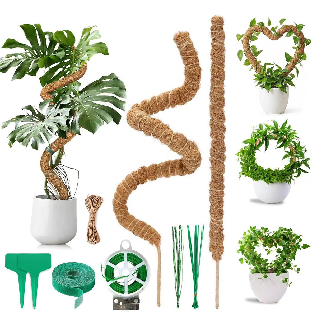 2 Pezzi bastone per piante rampicanti 120 cm lessibile supporto monstera con accessori Fibra di cocco sostegno per piante Per piante da interno