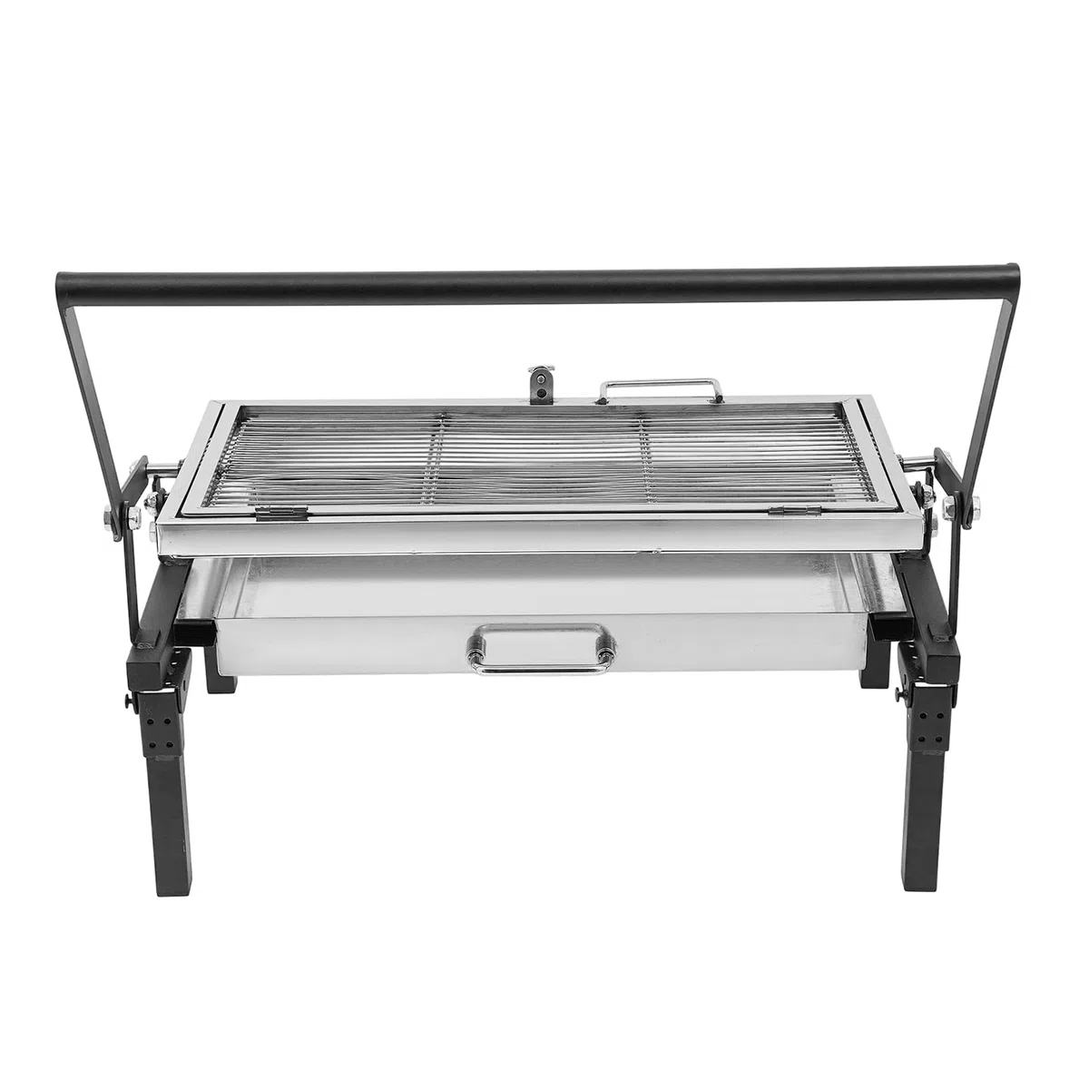 Barbecue pieghevole a carbonella, piccolo barbecue da campeggio con griglia girevole a 360 gradi e cassetto a carbone, pieghevole e portatile, per parco, giardino, spiaggia, picnic