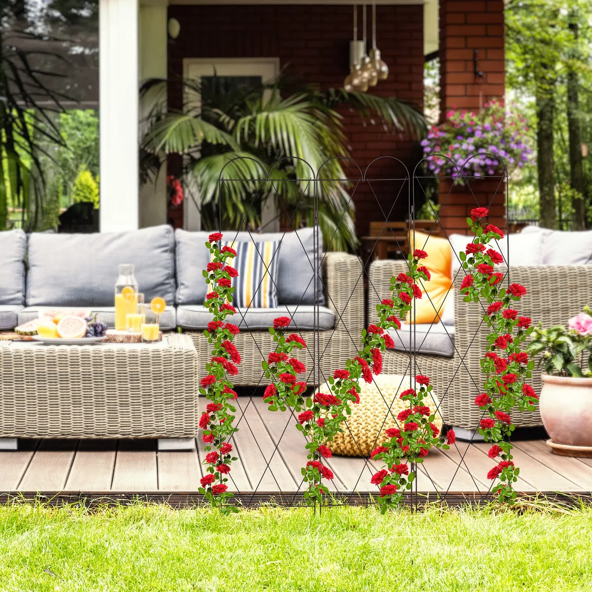 Relaxdays Grigliato per Rampicanti, Griglia da 3 Pannelli, 162,5 cm Altezza, Traliccio per Giardinaggio, Rosso Marrone