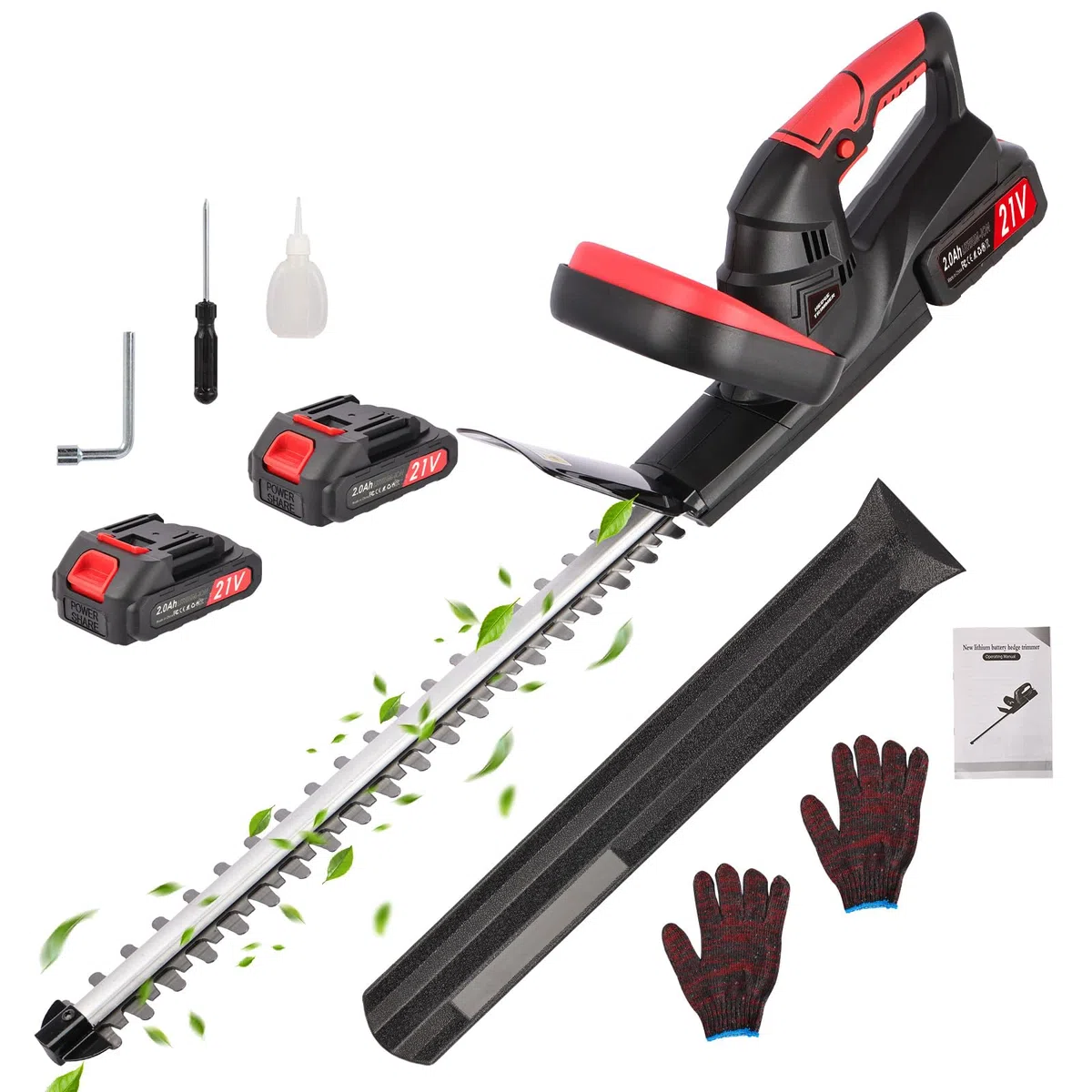 Tagliasiepi a Batteria 48cm, Tagliasiepi Elettrico Brushless con 2 Batterie da 2000mAh,15mm Distanza Denti,Tagliasiepe Giardino a Batteria per Siepi, Arbusti, Potatura