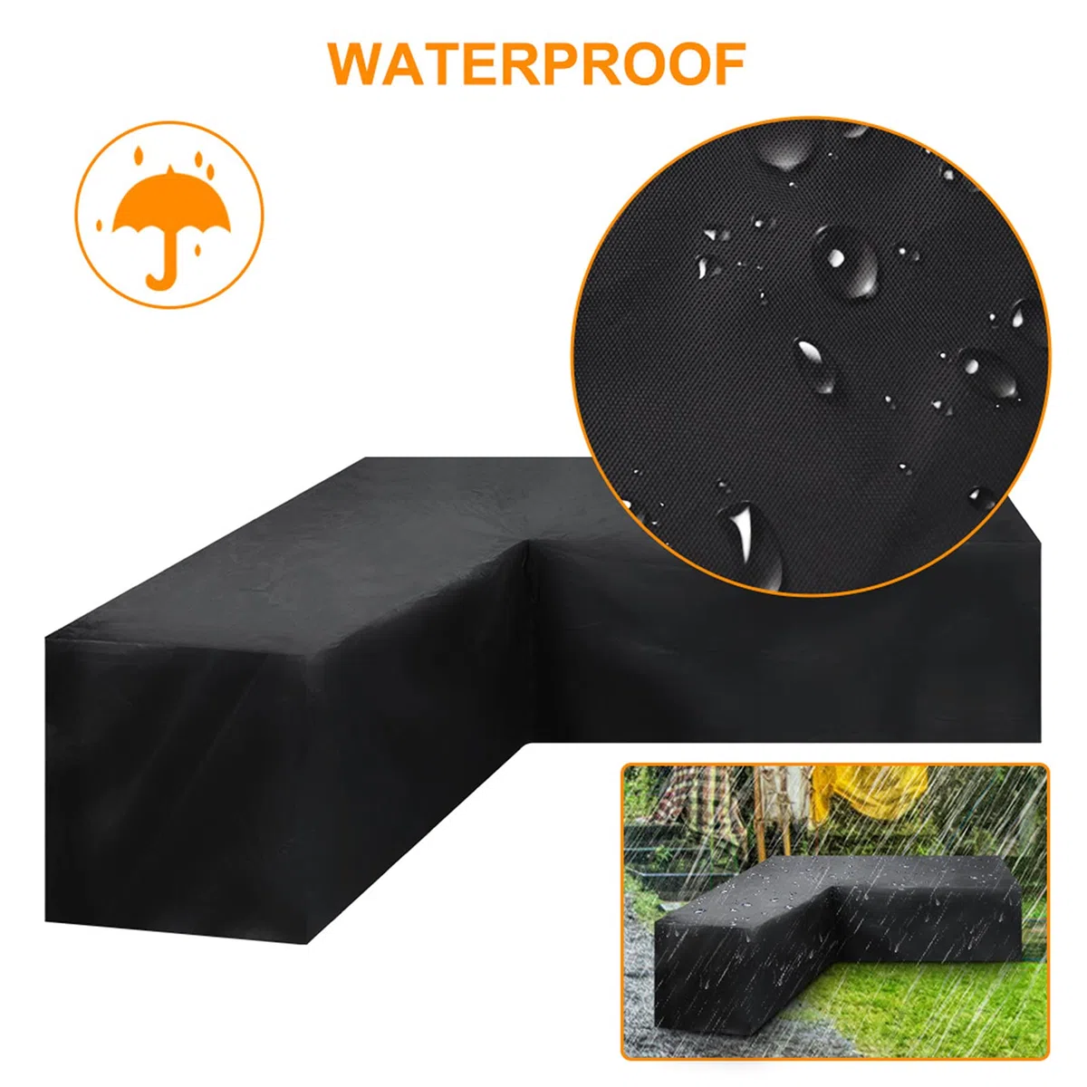 Copridivano Esterno,copertura mobili giardino, 210D Poliestere Copertura di Panca Impermeabile Copridivano a forma di L(270x270x90cm)